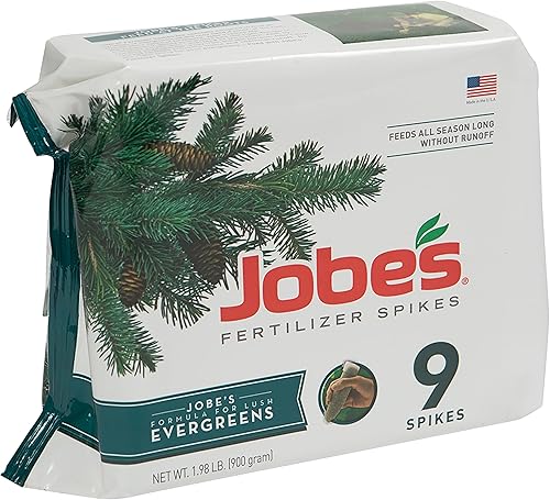 Espinas fertilizadoras para hoja perenne de Jobe’s 13-3-4 fertilizante con tiempo de liberación para junípero, ciprés y todos los otros árboles de