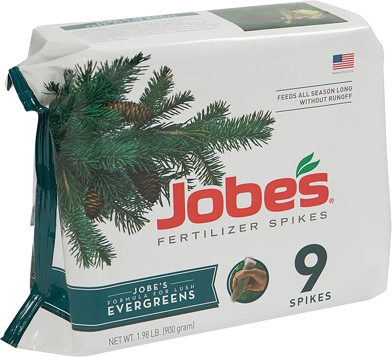 Jobe's Pinchos de fertilizante de hoja perenne de liberación lenta, fácil cuidado de plantas para ciprés, arborvitae, pino, cedro y muchos más árboles amantes del ácido, 9 unidades
