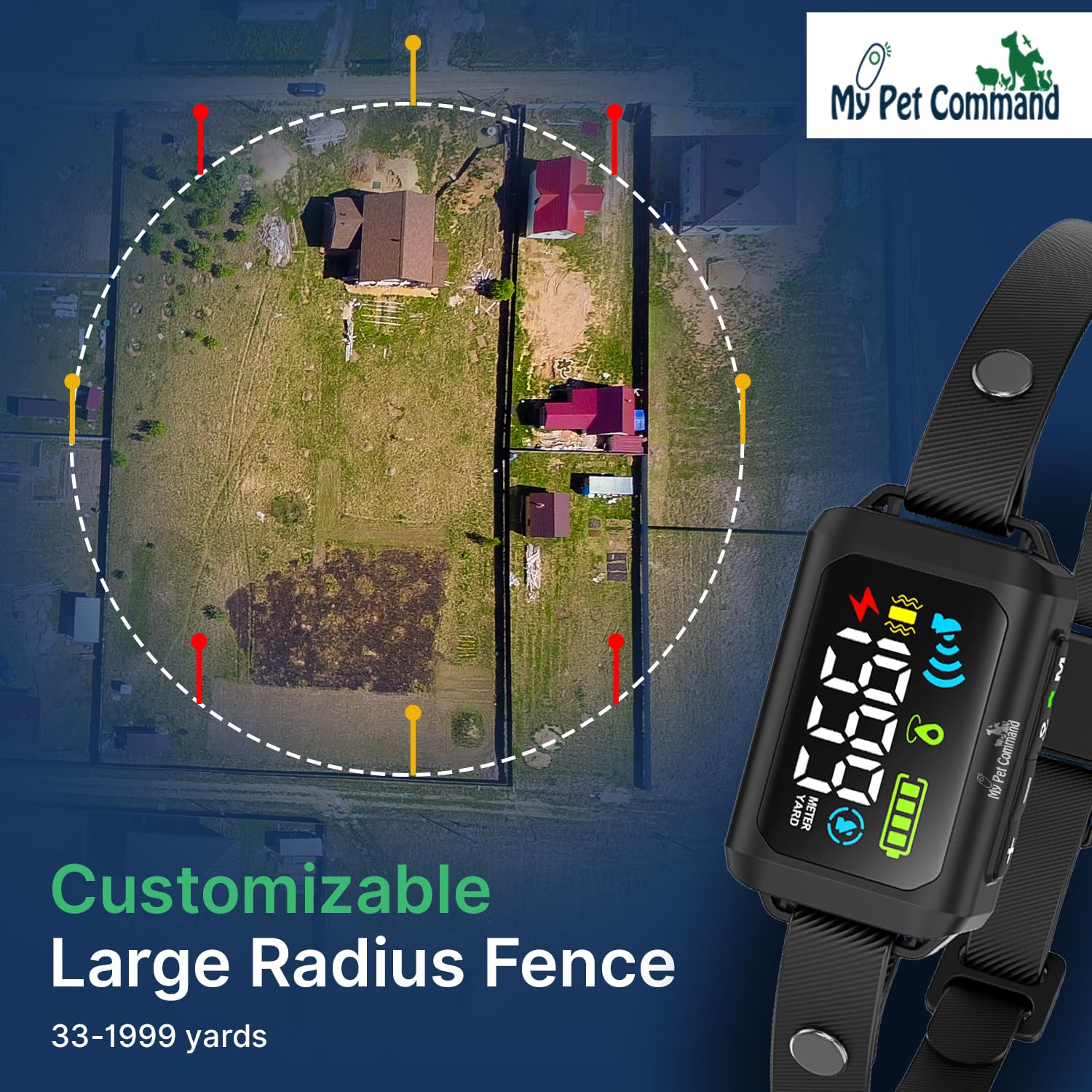 My Pet Command Wireless GPS Dog Fence No Wires & No Base Transmitter Outdoor Radius Coverage 33-1999 Yards IPX7 Waterproof Collar w/Tone, Vibrate & Safe Static Modes Fits Dogs 8″-28″ Neck (S to XL) - image 6
