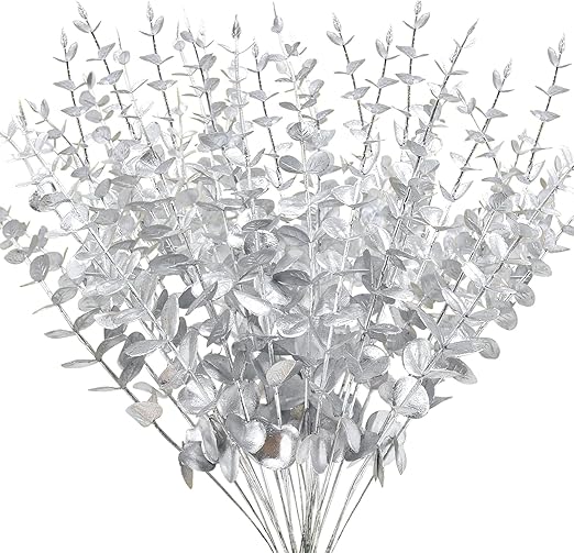 FEQO 36 Pcs Silver Eucalyptus Stems Artificial Eucalyptus