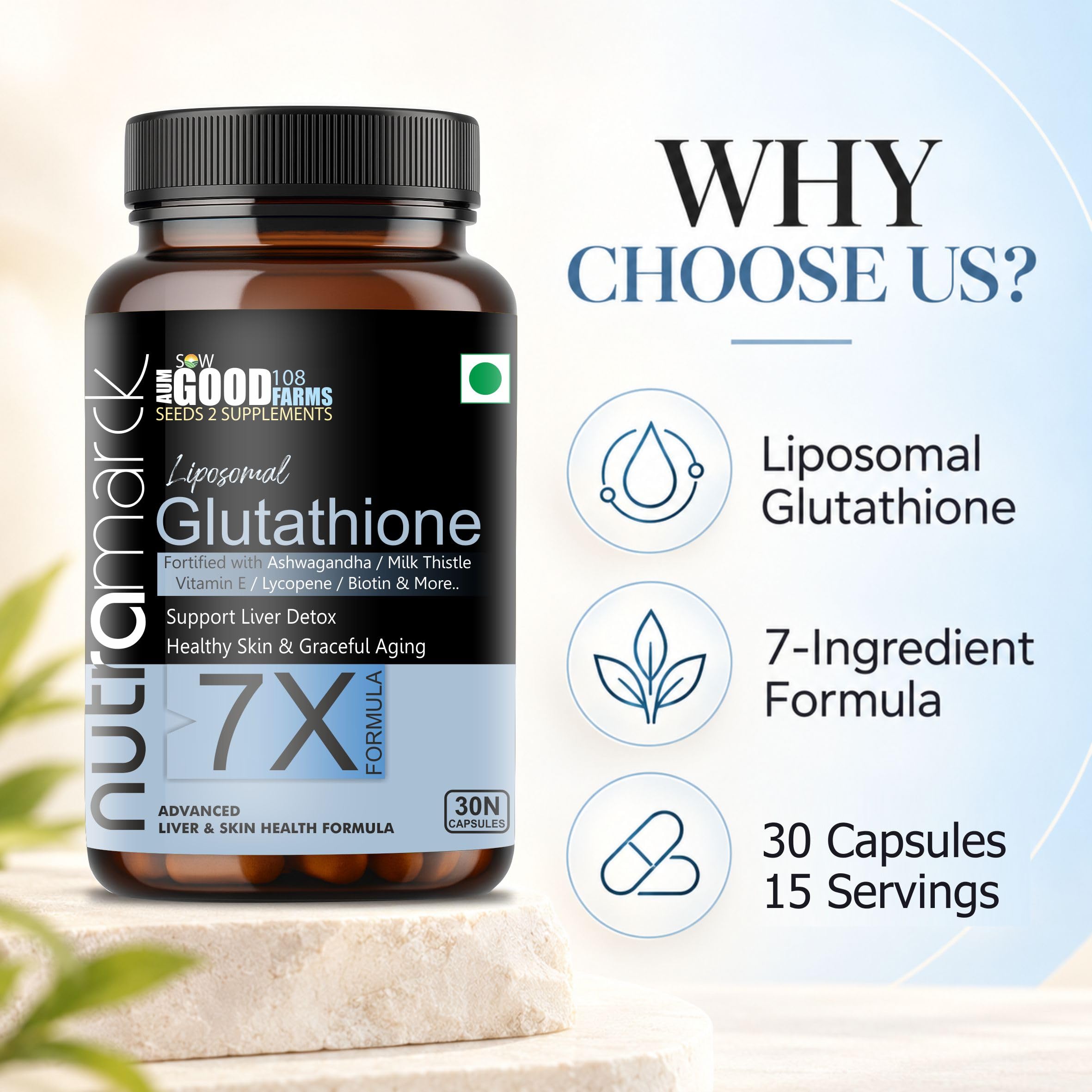 Liposomal Glutathione Capsules, 600 mg per Serving, with Milk Thistle, Ashwagandha, Biotin and Vitamin E, Antioxidant and Skin Health Support, 30 Capsules — Amazon image 7