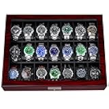 ANWBROAD 21 Slot Watch Cases for Men Watch Box with Large Glass Lid Lockable Wood Watch Display Case Watch Organizer Giftable Luxurious Watch Holder UJWB004Y