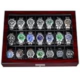 ANWBROAD 21 Slot Watch Cases for Men Watch Box with Large Glass Lid Lockable Wood Watch Display Case Watch Organizer Giftable Luxurious Watch Holder UJWB004Y