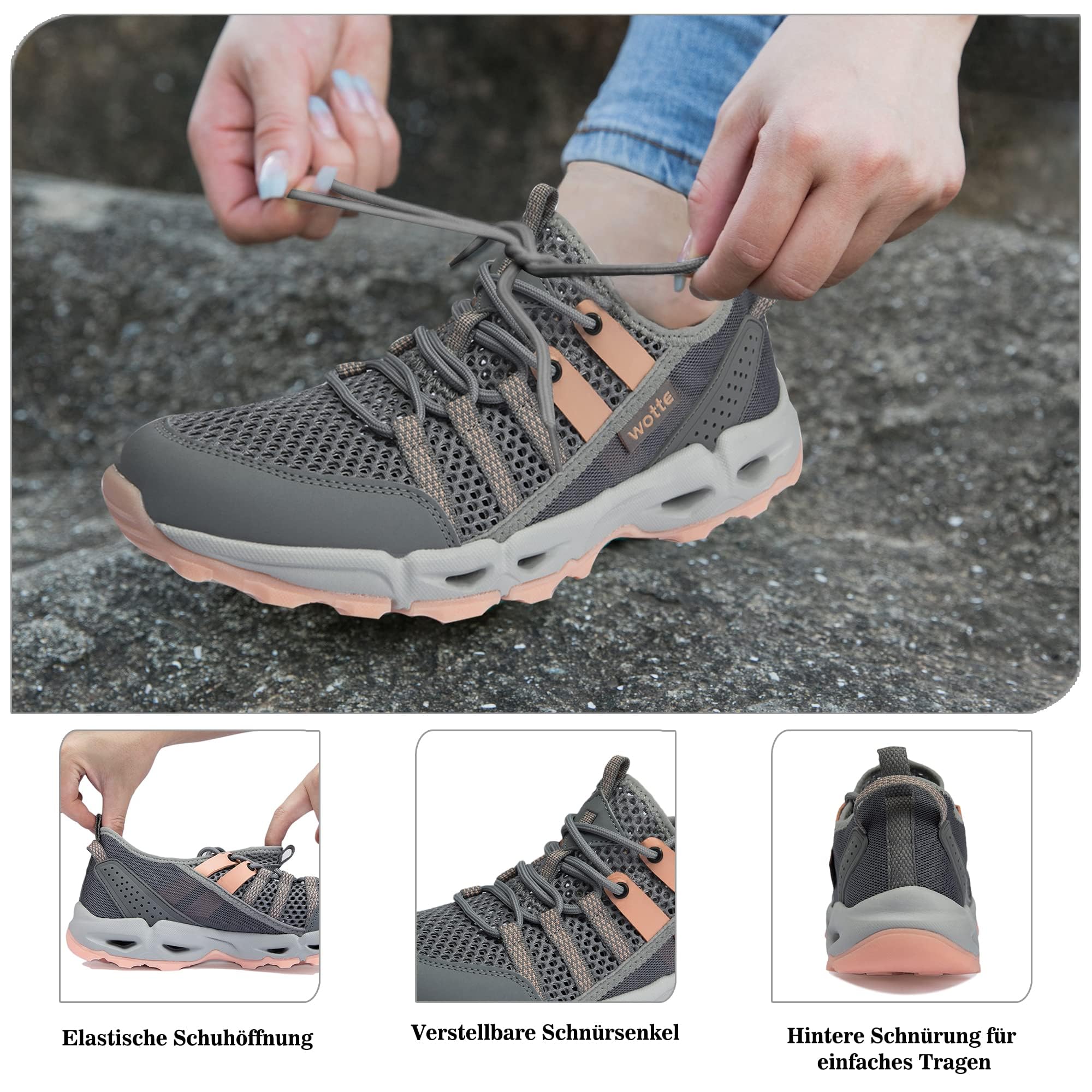 WOTTE Wanderschuhe Damen Trekkingschuhe Leicht rutschfeste Outdoor-Sportschuhe Atmungsaktive Mesh Sommer Fahrradschuhe Wasserschuhe Größe 36-44 EU