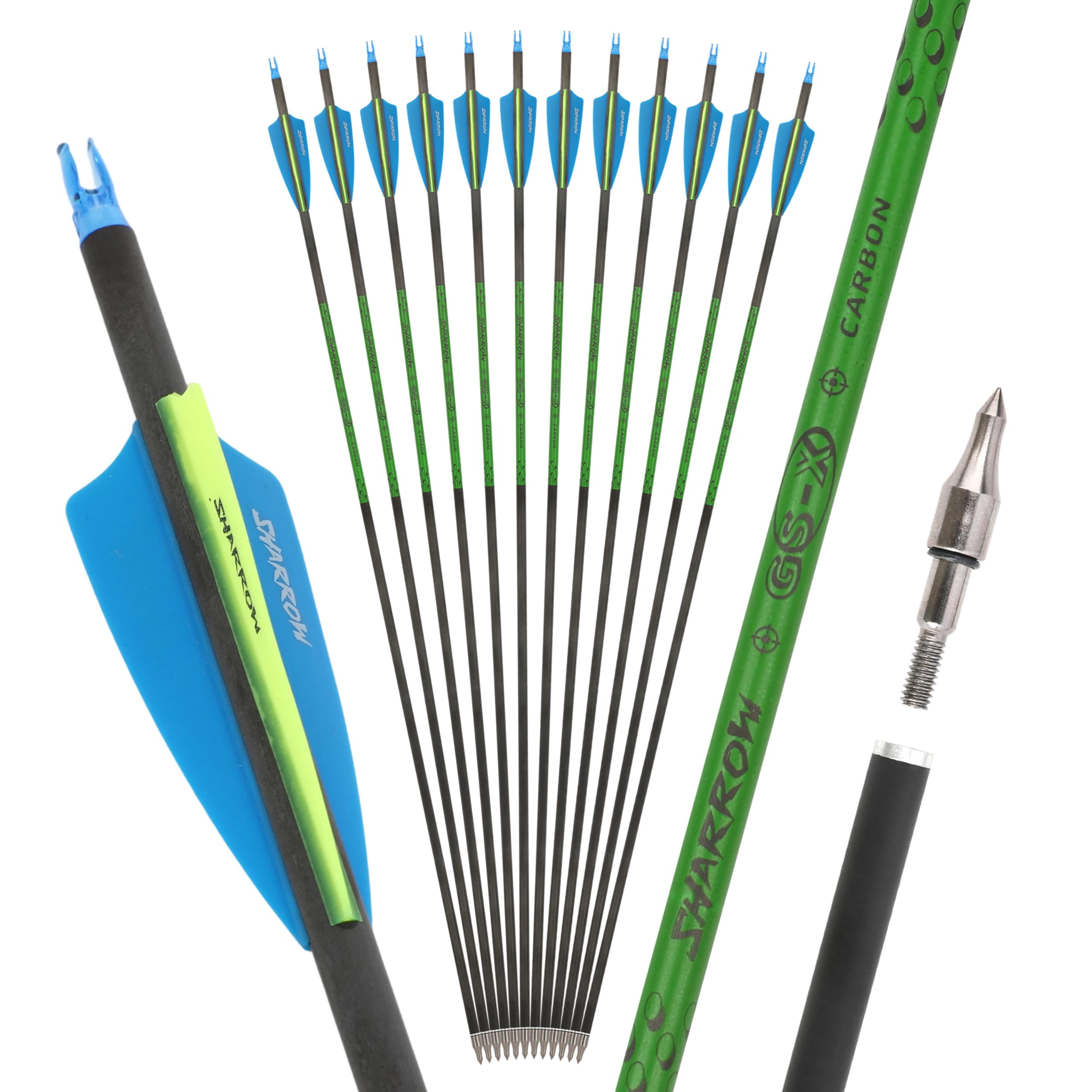 limaity 30 Inch Carbon Arrow Spine 300-800 Archery Targeting Hunting Arrows with 100 grain Tips for Compound & Recurve & Long Bow(6PCS,Spine400,2 blue 1 yellow) â image 1