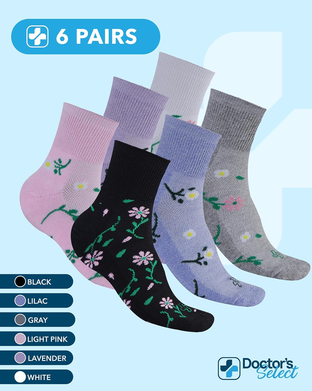Doctor's Select Bamboo Viscose Diabetic Socks for Women & Men - 6 Pairs, Viscose Bamboo Socks Woman, Non Binding, Wide Top - Image 5