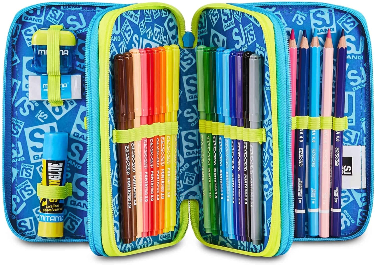 Seven. Schoolpack Zaino Scuola SJ Gang GLOWGAME Calcio Pallone Led Estensibile + Astuccio Completo 3 Zip + Portachiavi Omaggio