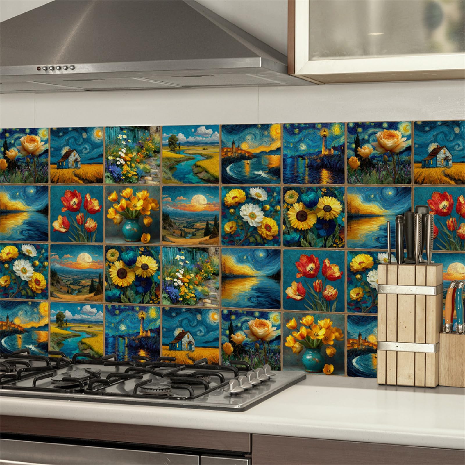 LMYSXAOZ Stick on Tiles 20x20CM Yellow Flowers Peel and Wall Stickers Waterproof Oil Proof PVC Decorative for Kitchen Washroom Bedroom,Floor