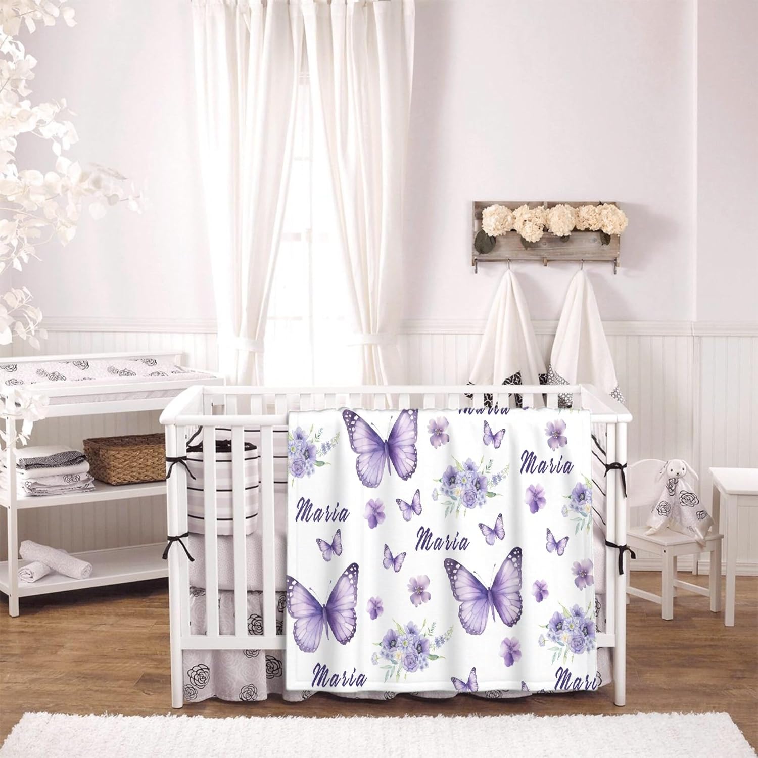 Personalized Butterfly Blanket, Custom Butterfly Name Blankets, Gift for Baby Girls Butterfly Lover, 30"x40" for Stroller Soft Lightweight Plush Throw Blanket for Couch Bed Sofa Decoration