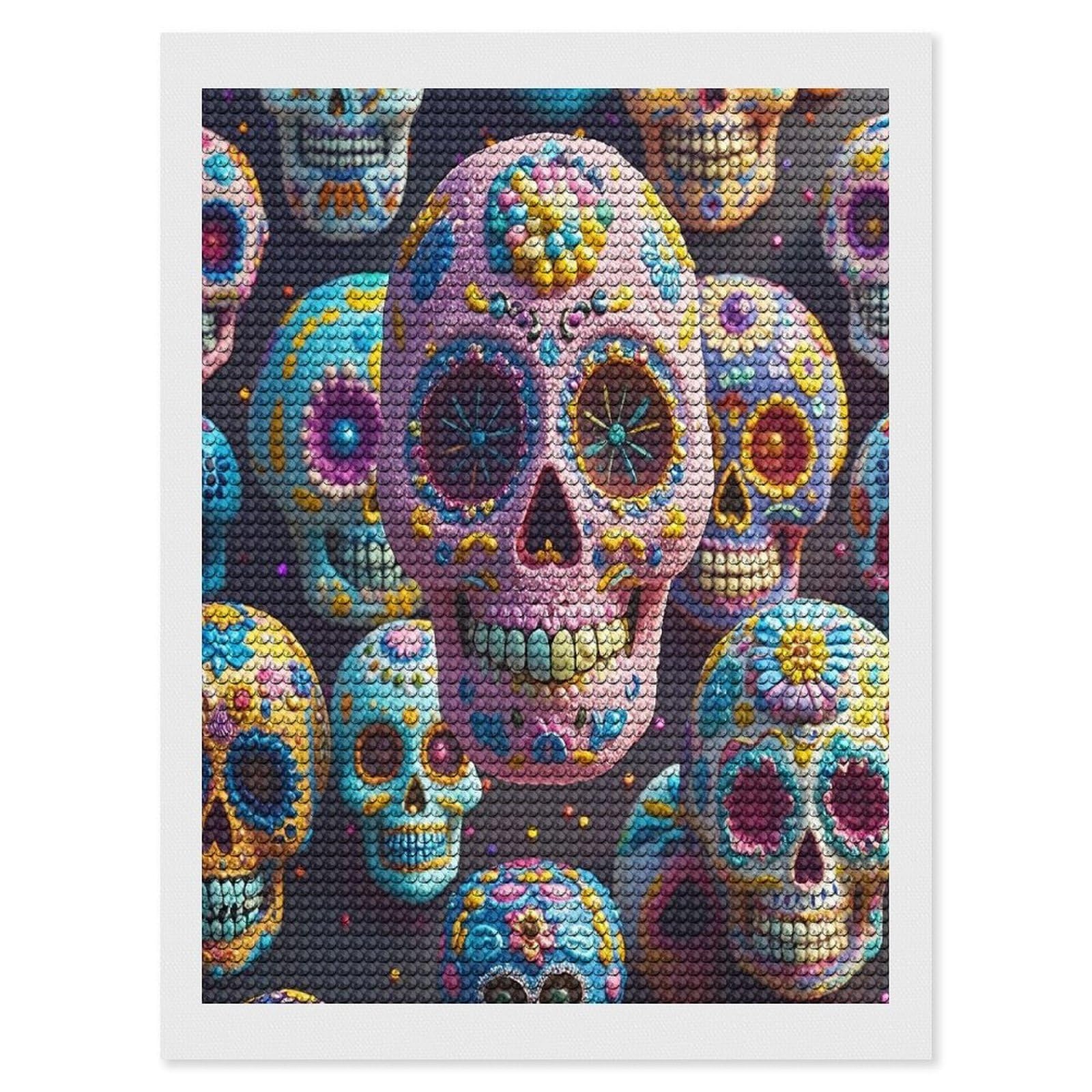 FekiLoot Sugar Skull Diamond Painting Kits for Adults Full Round Drill Diamond Art Kits for Beginners 5D DIY Diamond Dots Paintings Diamonds Pictures Gem Art Home Wall Decor 12"x16"