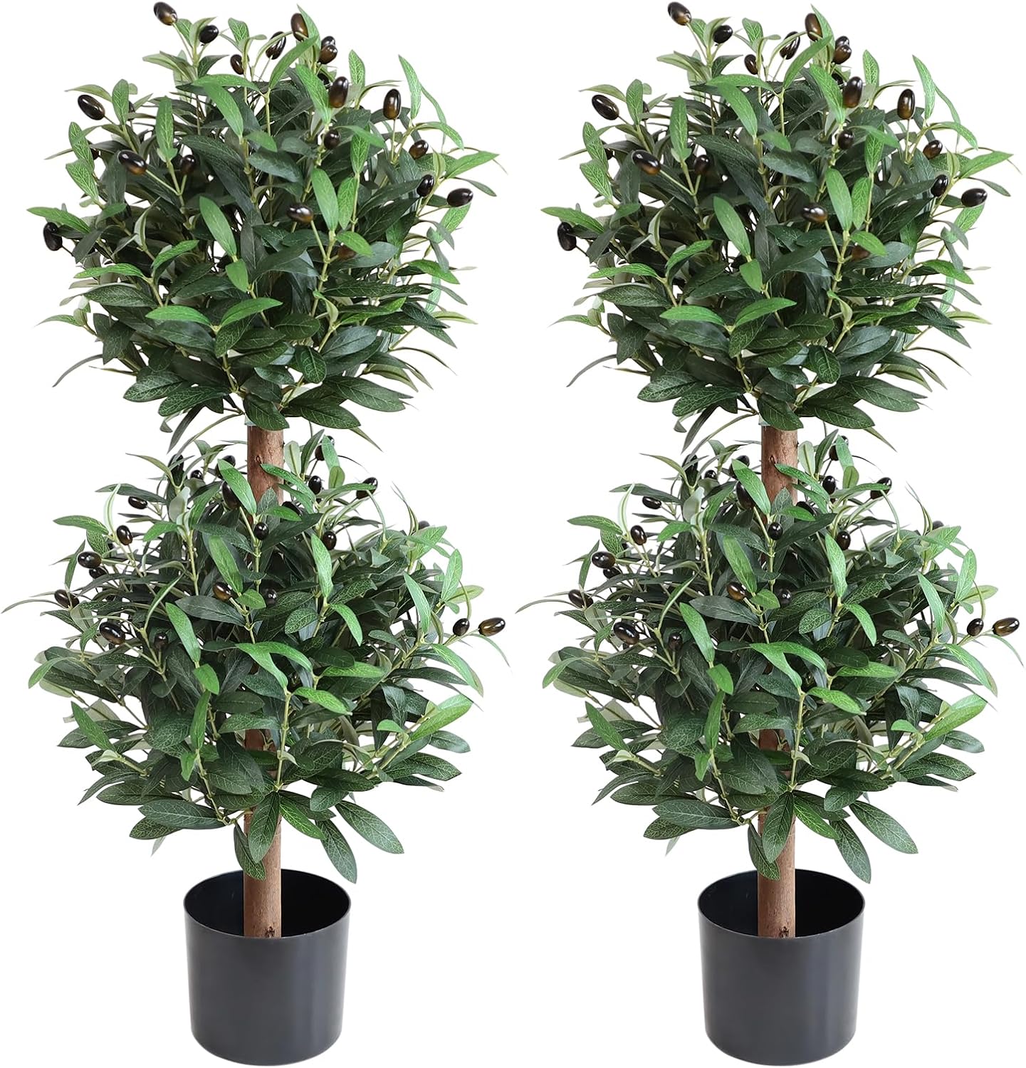 Artificial Olive Double Ball Topiary Trees, 3FT Faux Olive Topiary Tree 2 Packs, 35 Inch Fake Potted Plants for Indoor Porch Decor