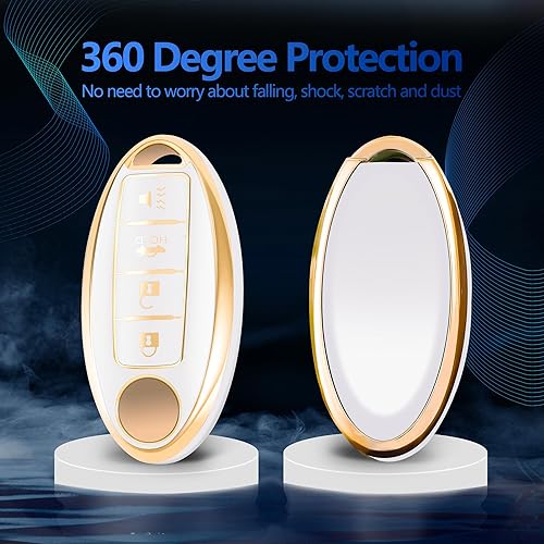 Miniatura 7 de Funda para llavero Nissan con llavero de moda compatible con Nissan Altima Maxima Murano Rogue Sentra 370z Pathfinder blanco