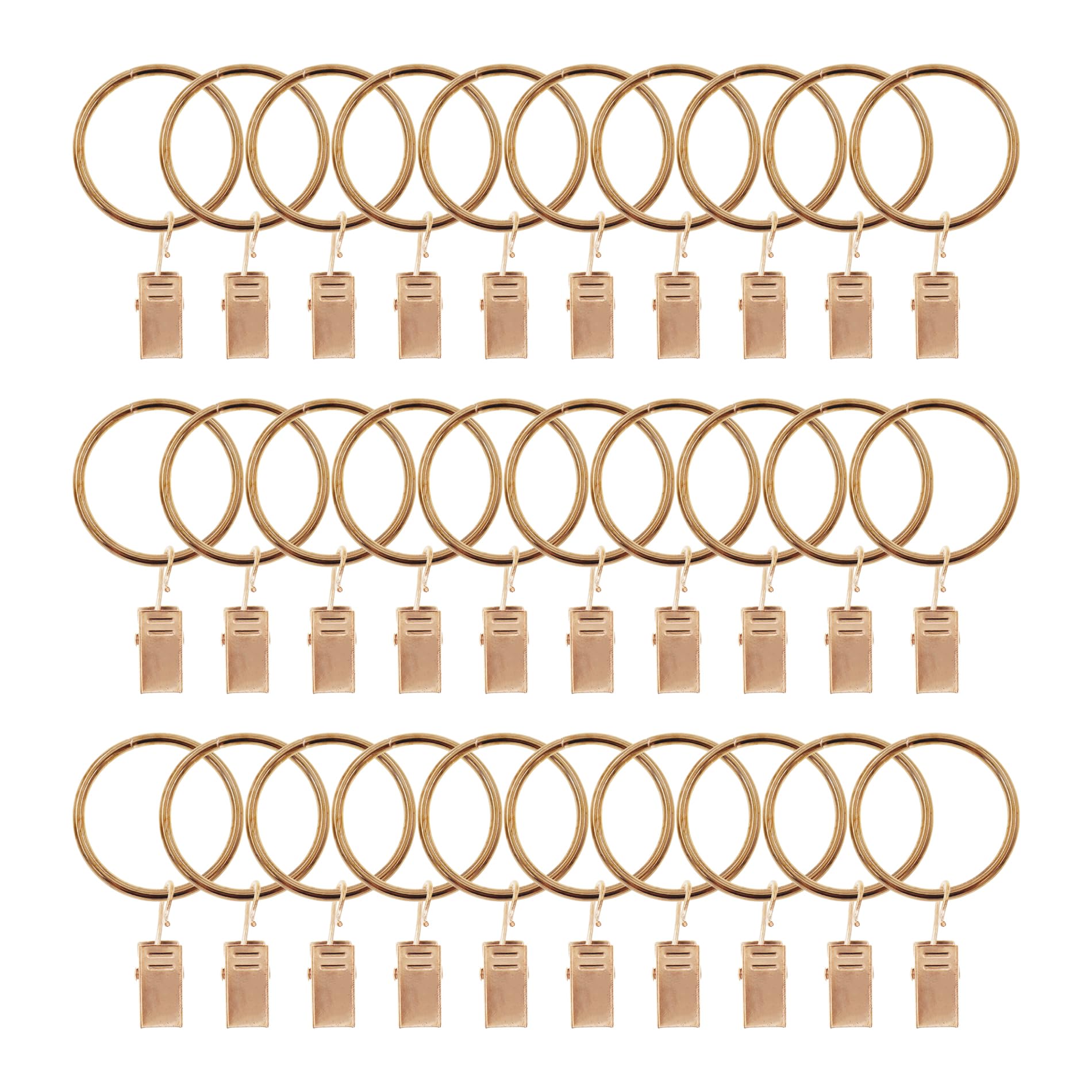 Curtain Ring with Clips,Iron Drapery Clips Hooks,TTZEZE Rustproof Curtain Clip Rings Hooks,30PCS Curtain Hooks for Curtain Rod Dia.25mm/0.98'' THK 3mm/0.12'', Rose Gold