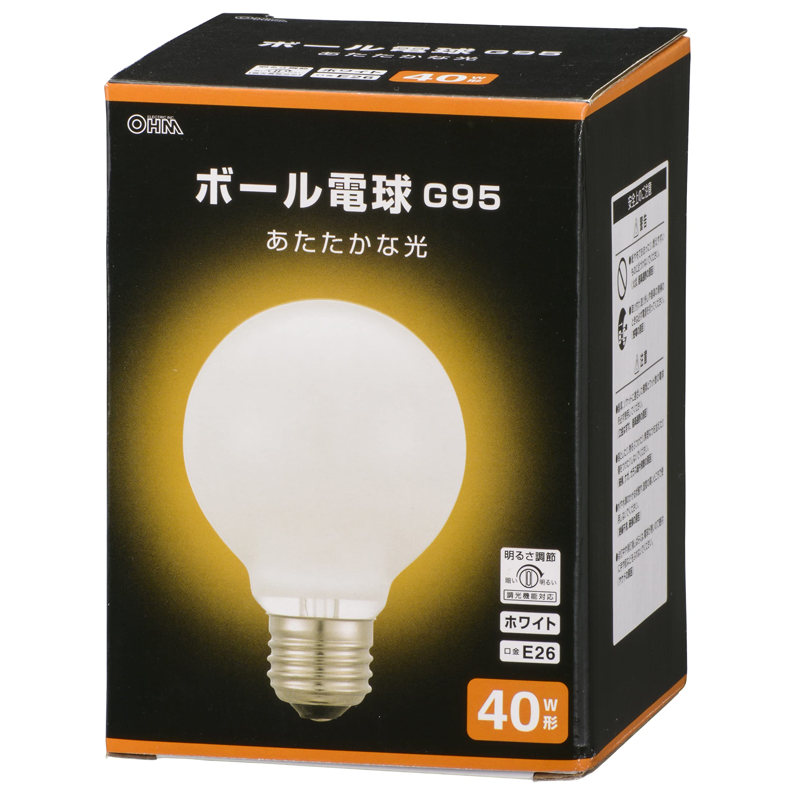 Amazon | オーム電機 白熱電球 ボール電球形 白熱球 E26 40W形 G95 調 