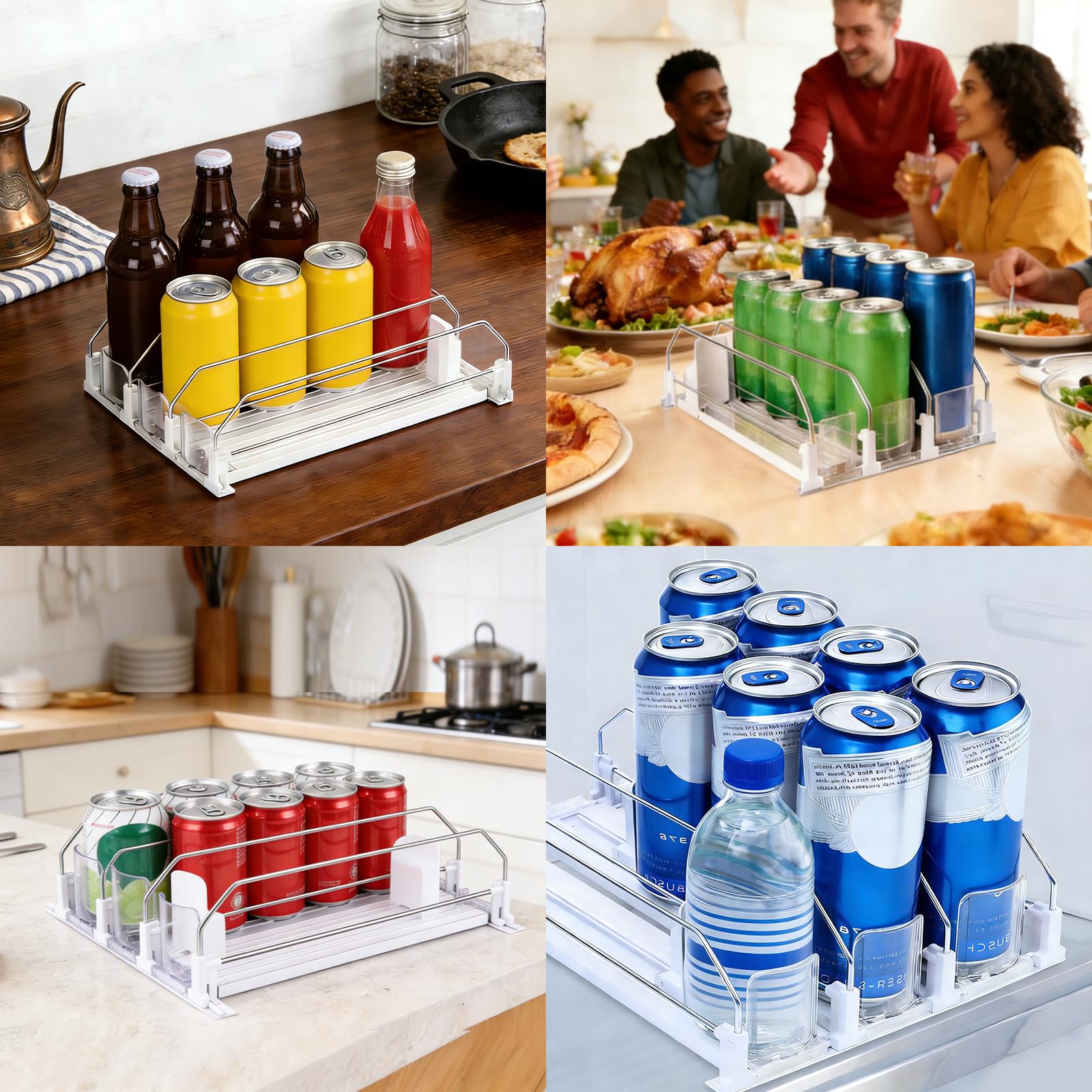 Dreireihiger Kühlschrank Organizer, Selbstschiebender Getränkespender, Dosen Organizer für 12 Getränke, Aufbewahrung und Organisation für Kühlschrank Supermarkt 31×25×8cm
