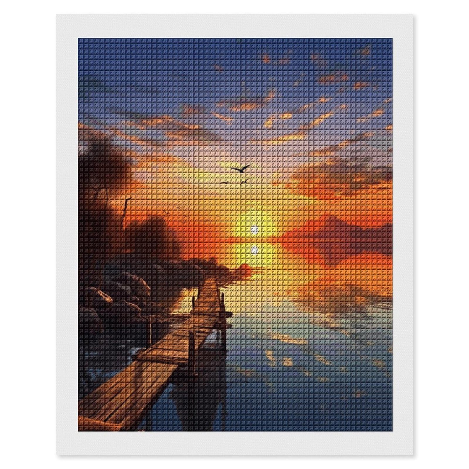 Yuxbvkrs Sunset Scenery Diamond Painting Kits For Adults, Diamond Art Pictures, Synthetic Fiber Cloth Diy 5D Gem Art Painting For Beginners Home Wall Decor 40X50cm