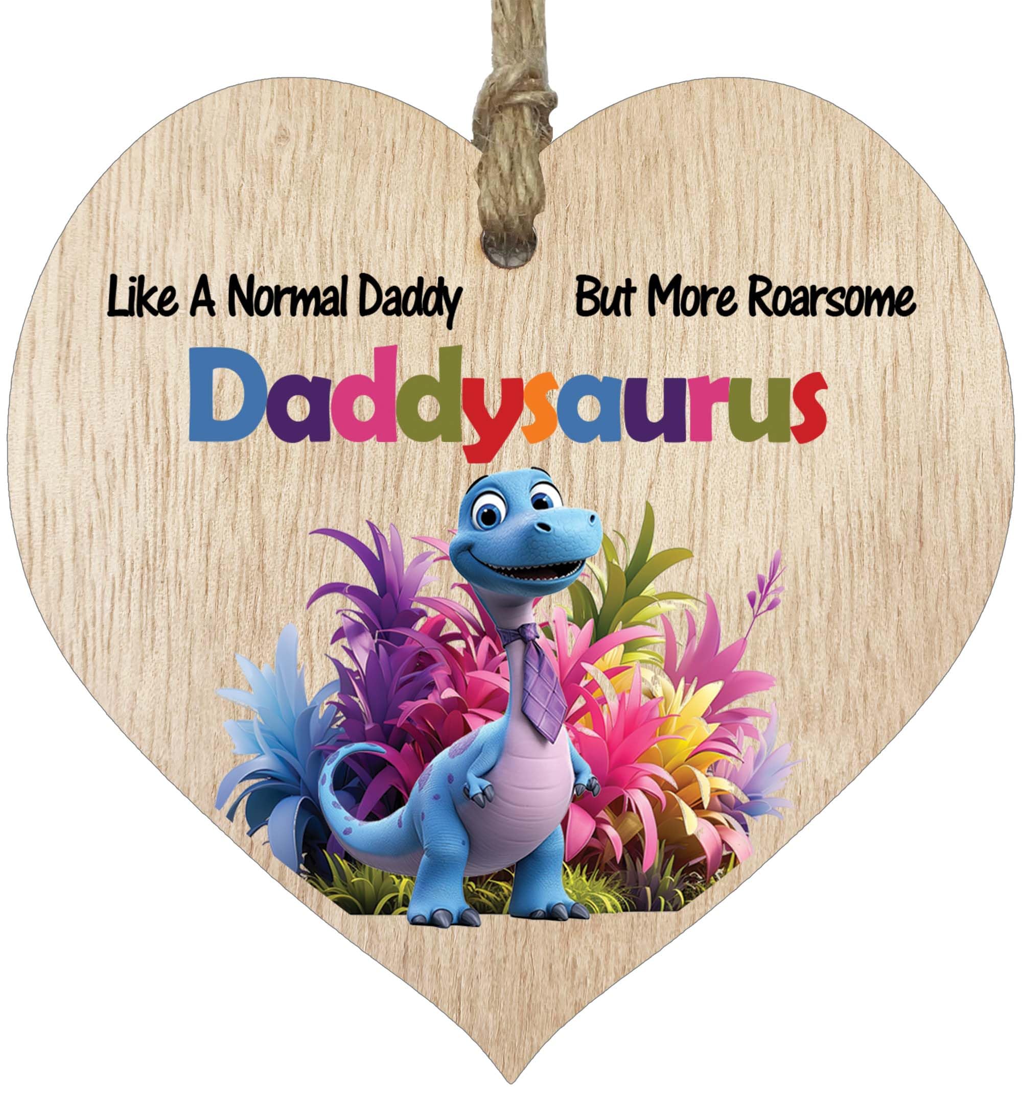 Daddy Gifts - Roarsome Daddysaurus Wooden Heart Plaque - Happy Birthday Gifts for Daddy from Son Daughter, Dinosaur Father's Day Presents, Light Wood Sign Keepsake