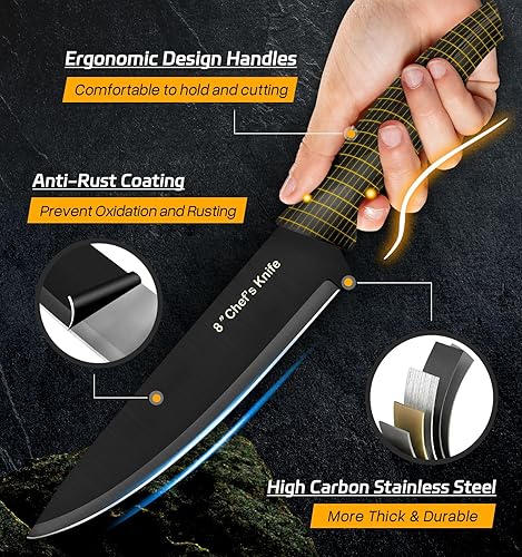 Miniatura 3 de XANAPON Juego de cuchillos de cocina de 14 piezas, acero inoxidable alemán de alto carbono, cubiertos aptos para lavavajillas con afilador, color