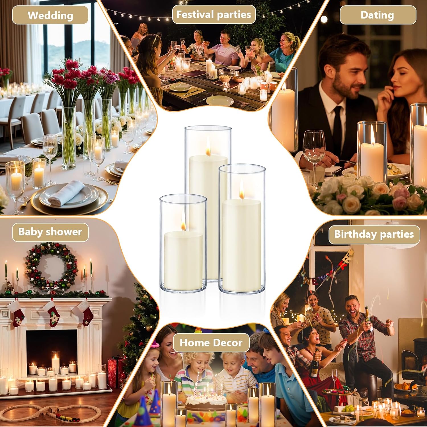 36 PCS Ivory White Pillar Candles with Glass Candle Holders Clear Hurricane Candle Holders Glass Cylinder Vases for Centerpieces Wedding Party, Event, Home Office (18 Candles+18 Candle Hoders) - Image 5
