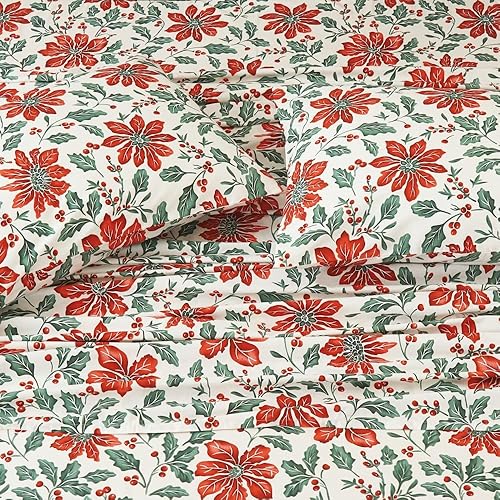 DAUAOTO Juego de sábanas de algodón con estampado de tamaño individual, colchón de hasta 14 pulgadas de profundidad, juego de ropa de cama con