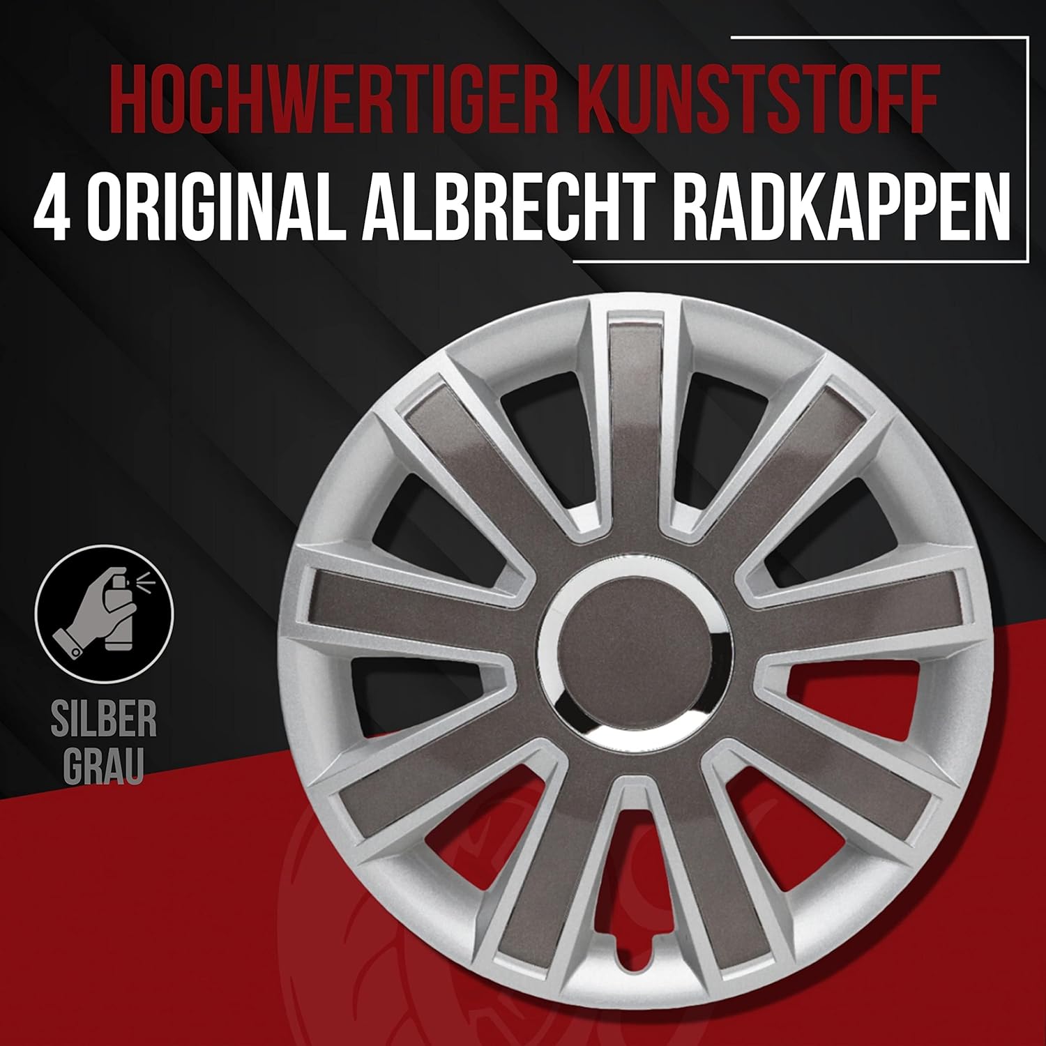 Albrecht 49365 Flash II Gloss Silver/Grey Plus 15" Wheel Cover, (Set of 4)