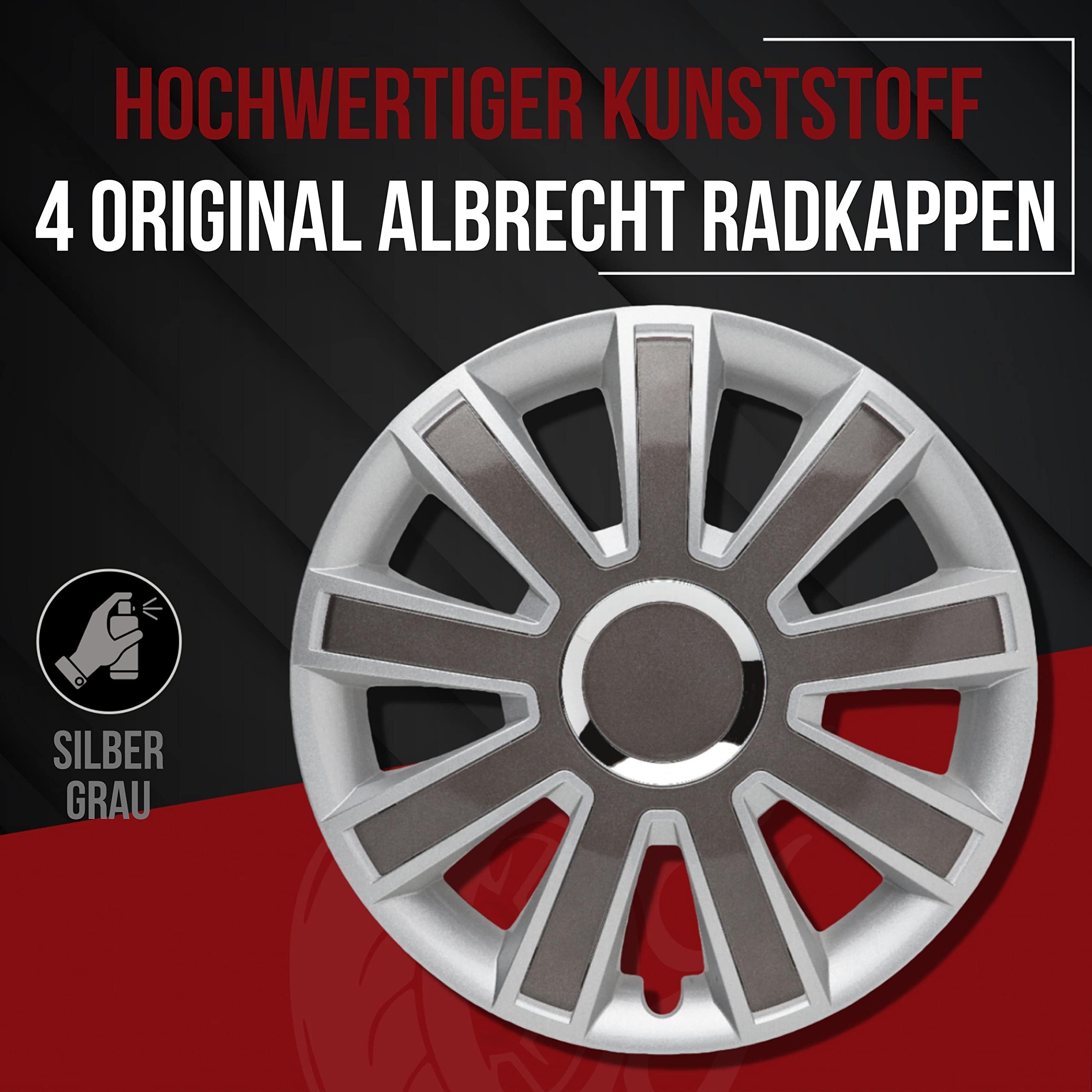 Albrecht Copricerchi 15 pollici argento/grigio neri per cerchioni in acciaio - Borchie pollici Flash in plastica di alta qualità con rivestimento a strati - Made in EU