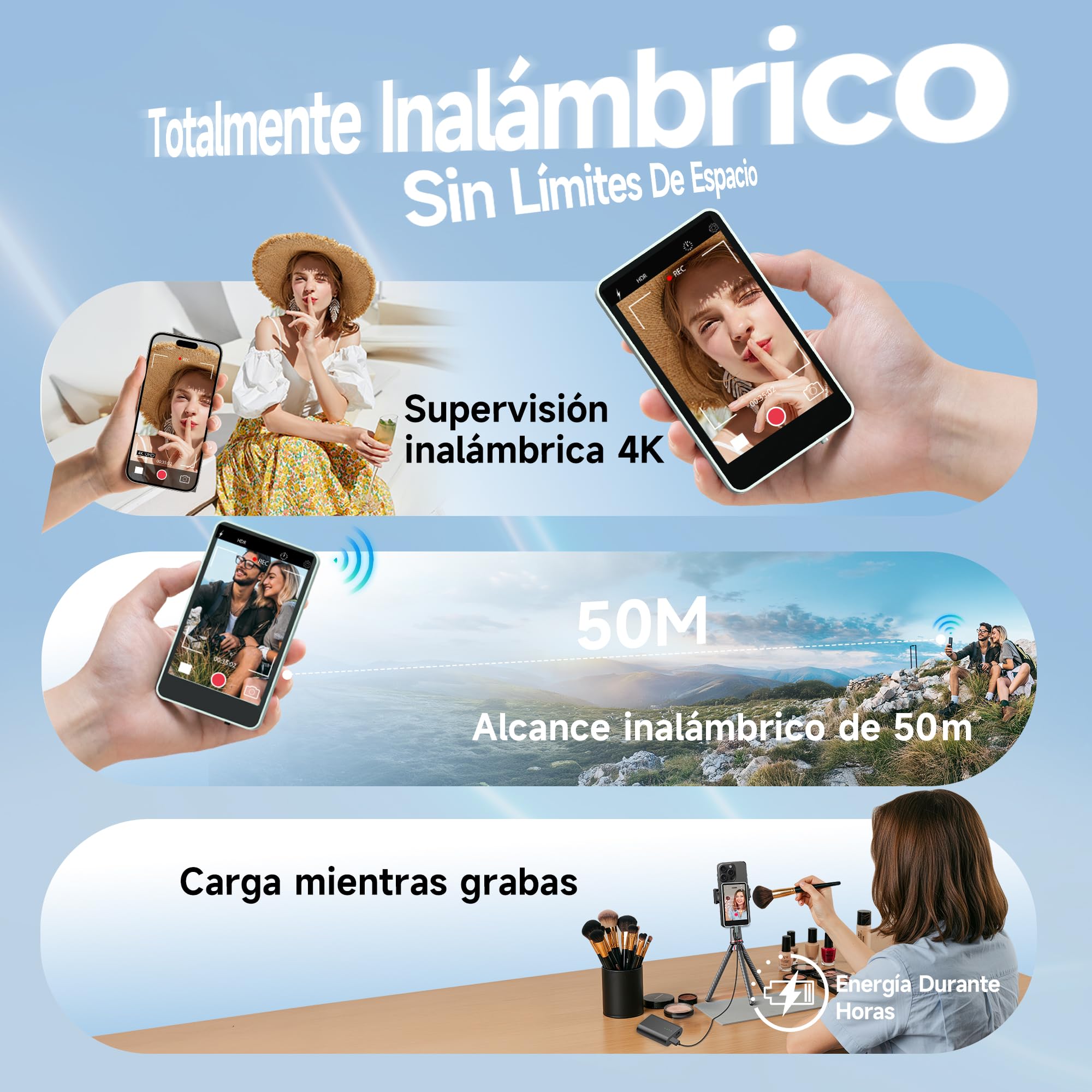 SYNCO XView Monitor para Teléfono iPhone y Android, Pantalla Magnética para Selfie Vlog Inalámbrico 50M, Altavoz Integrado para TikTok Youtube (Azul)