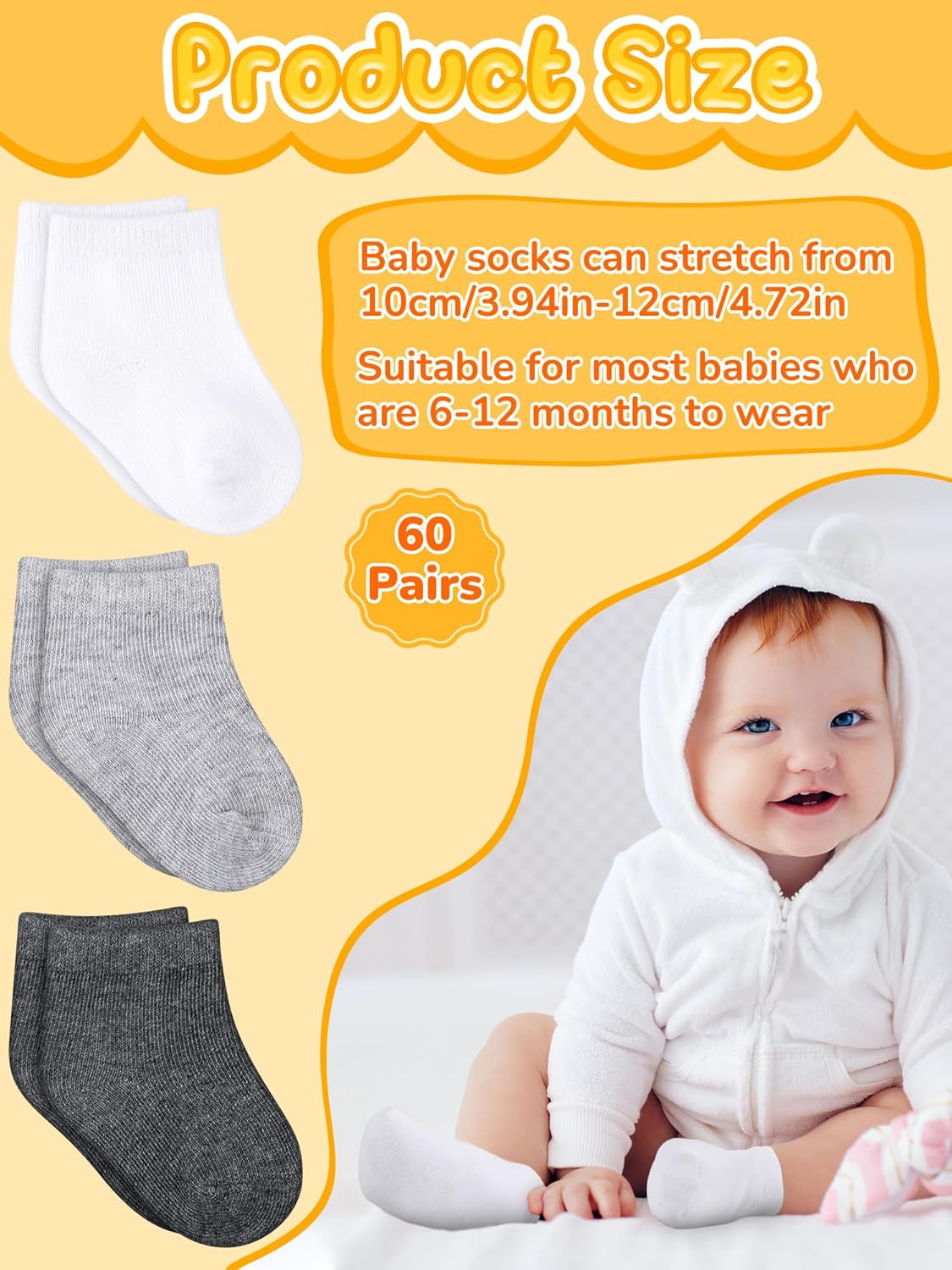 Jecery 60 Pairs Baby Socks Infant Socks Bulk for Newborn Baby Boys Girls Kids Toddler Unisex Low Cut Anklets Pure Cotton - Image 2