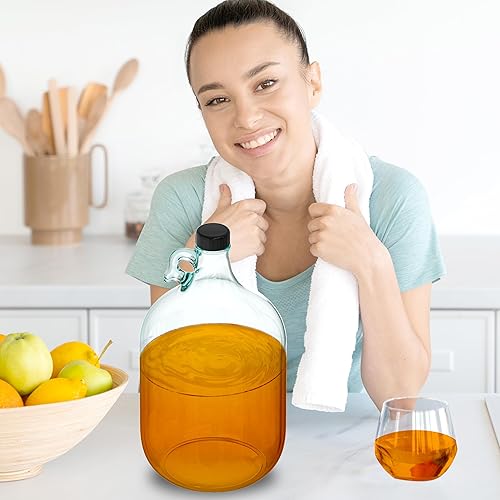 Miniatura 5 de Skywin Tarro de vidrio de 1 galón con tapa, paquete de 2, botella de agua de 1 galón de vidrio con tapa de rosca de 1.496 pulgadas, vidrio de grado