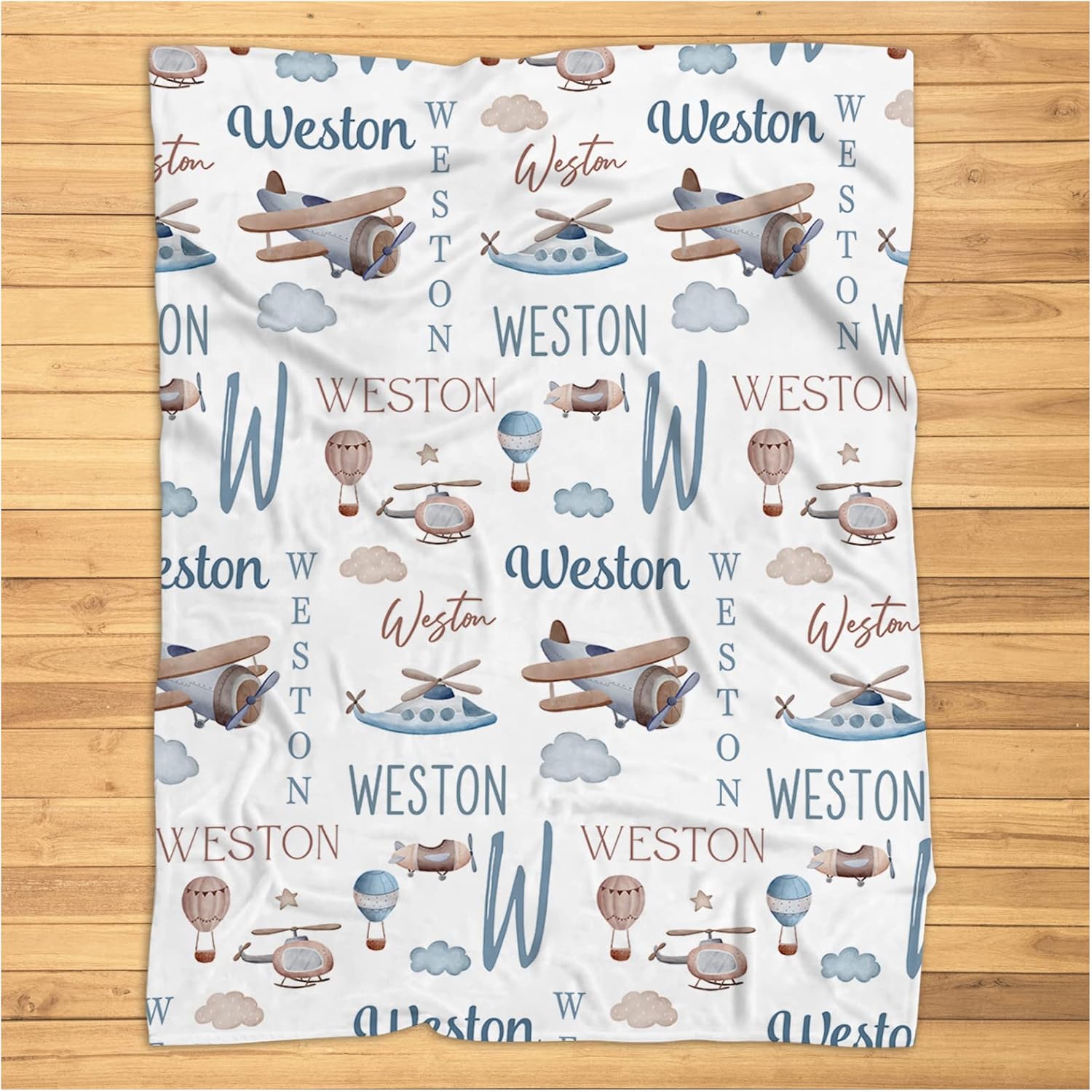 Personalized Airplane Blanket, Hot Air Balloon, Helicopter, Airplane Baby Blanket