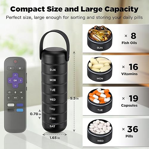 Miniatura 2 de Zannaki Pastillero semanal de metal, pastillero de viaje grande para 7 días, pastillero diario impermeable con mango de silicona, contenedor