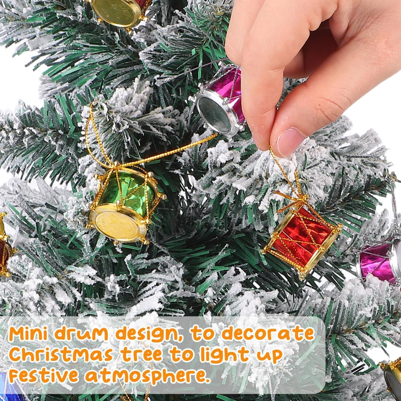 VOSAREA 60pcs Mini Drum Hanging Pendants Christmas Glitter Drums Ornaments Xmas Tree Holiday Musical Instrument Hanging Decoration for Holiday Wedding Party Decor (Assorted Color)