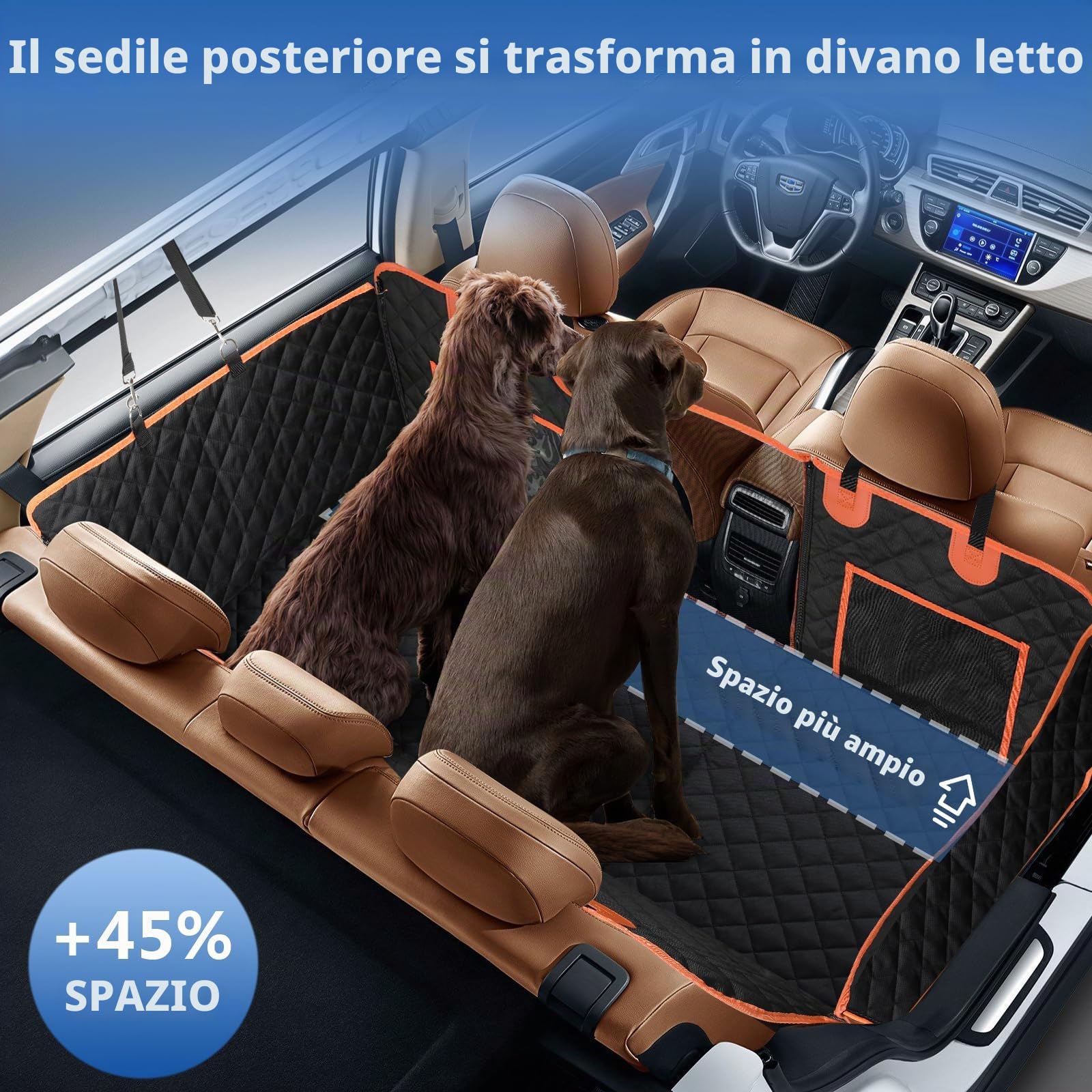 Euqvunn Coprisedile Auto per Cani Telo Rigido [Dimensioni più Ampie e Clip in Metallo] Telo Auto per Cani, Impermeabile Telo Macchina per Cani, Universale Telo Rigido Bagagliaio Auto per Cani