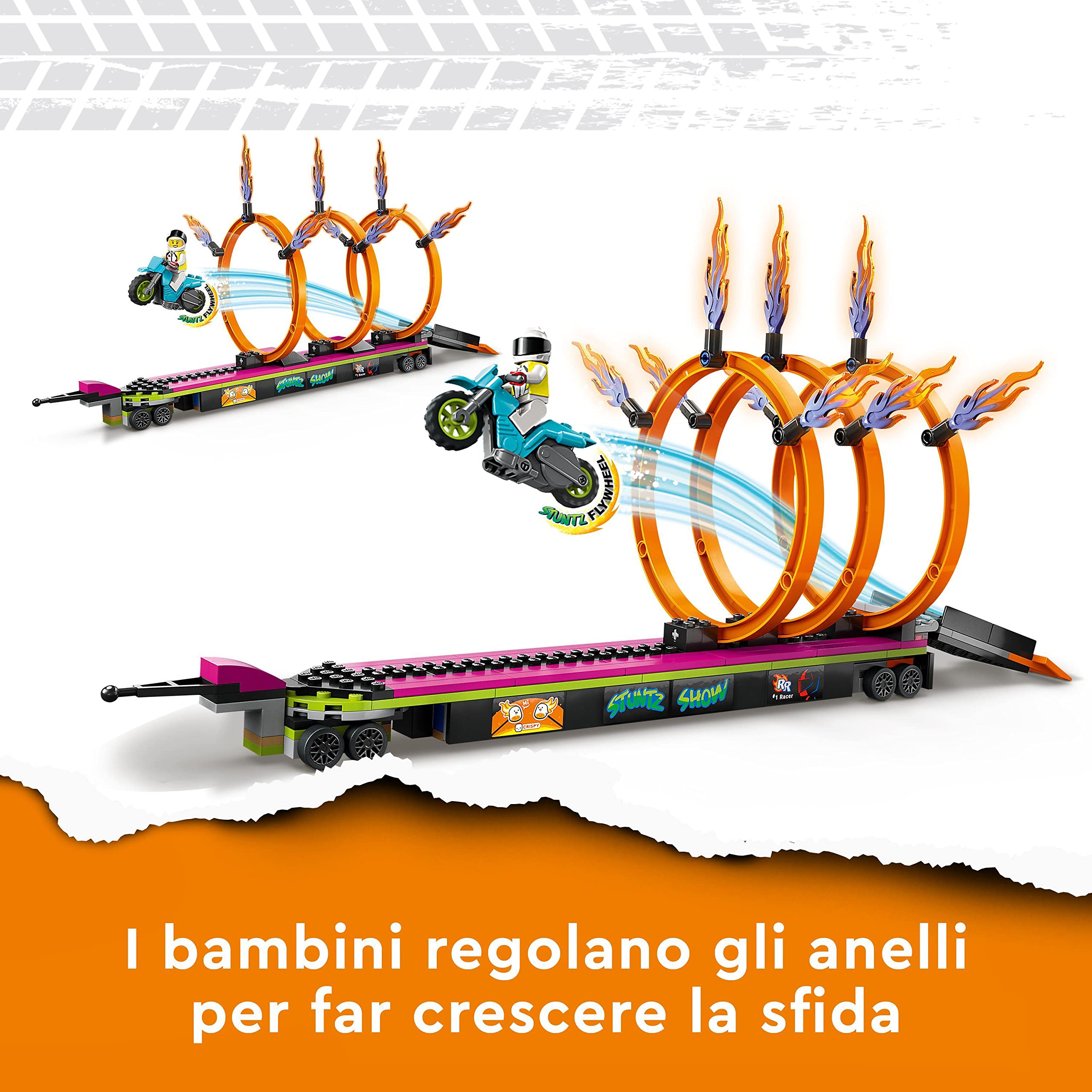 LEGO 60357 City Stuntz Stunt Truck: Sfida dell’Anello di Fuoco con Moto Giocattolo Carica e Vai, Idea Regalo Divertente per Bambini dai 6 Anni, Set 2023