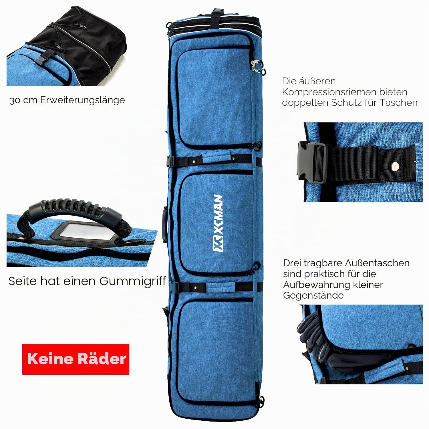 XCMAN Snowboardtasche Robuste 160/190cm Snowboard-Tasche Für -Skitrage-Rucksack Flugreisen geeignet