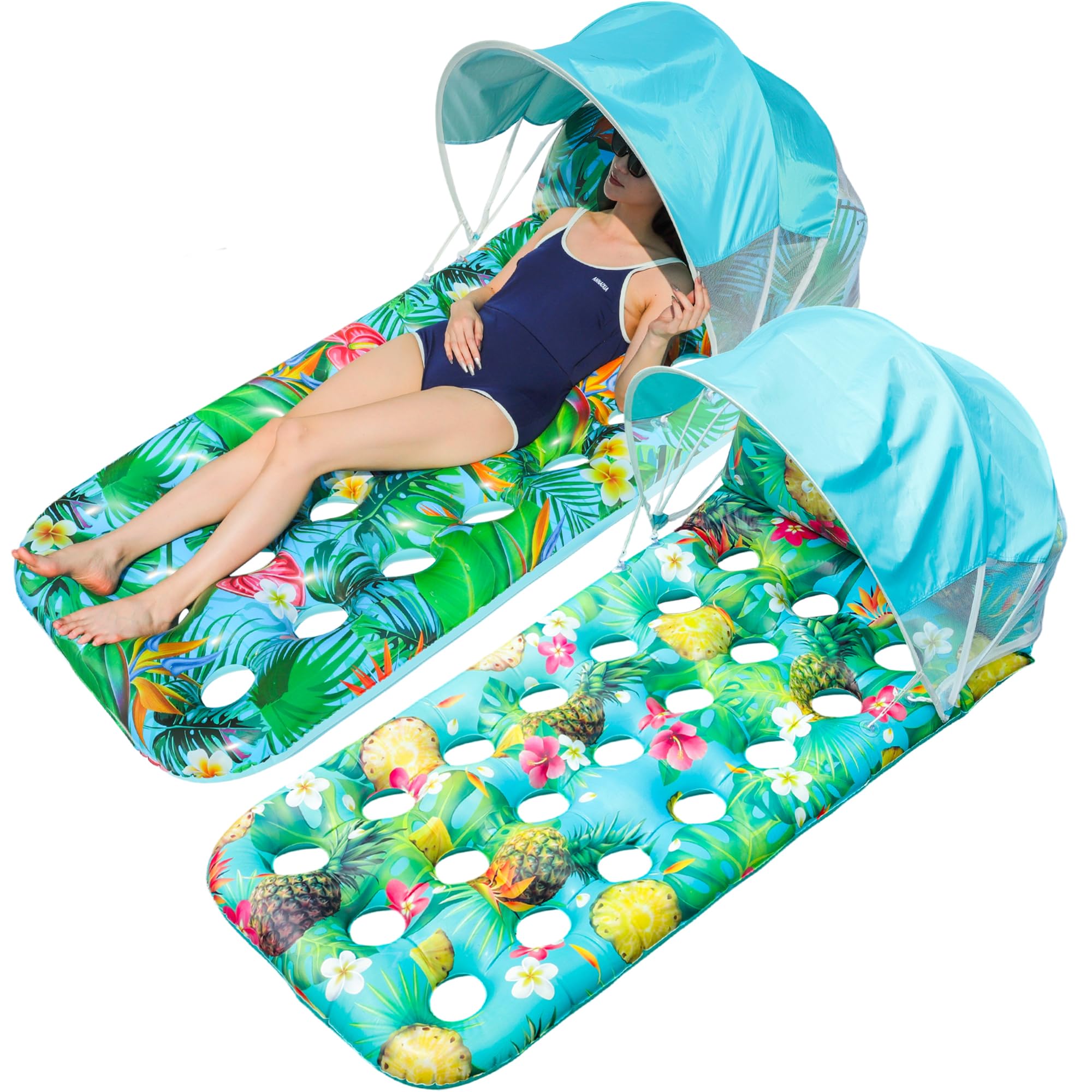 FindUWill Inflatable Pool Floats Adult, Large Pool Float Raft with Headrest for Adults, Tanning Pool Lounger Cooling Pool Floaties for Vacation
