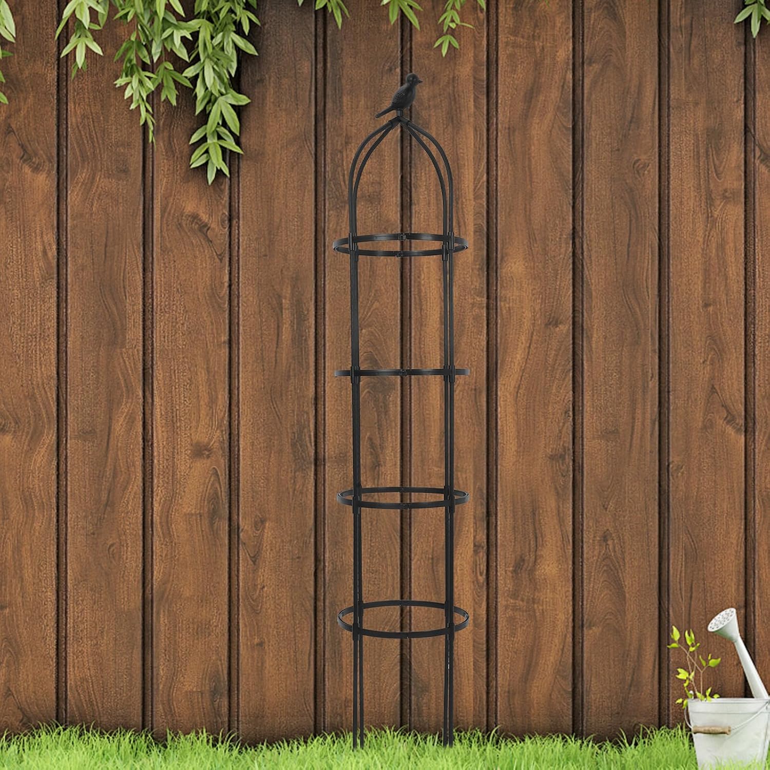 Metal Garden Trellis Climbing Plant Support Outdoor Yard Decoration 31.7cm Diameter 175cm Height Bird Style Climbing Frame for Roses and Cucumbers