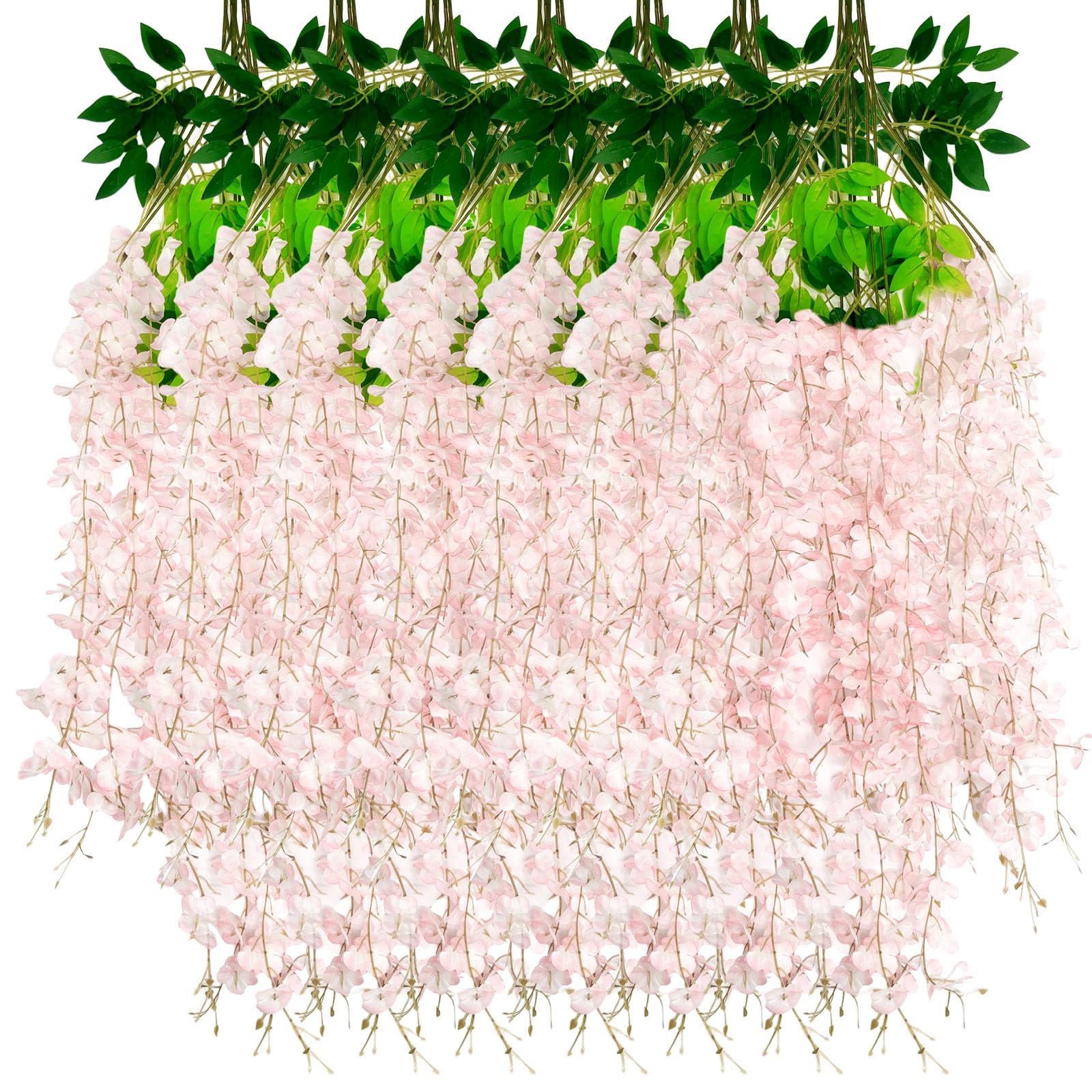 Luerbi 24 Pack Light Pink Wisteria Hanging Flowers Garland, 3.77 Feet Artificial Flower Vines, Fake Wisteria, Artificial Vines Hanging Garland for Backdrop Outdoor Yard Garden Decor