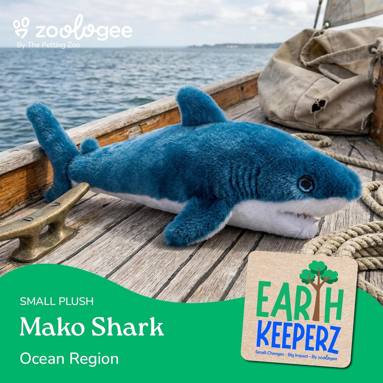 The Petting Zoo Mako Shark Stuffed Animal Plushie, Gifts for Kids, Earth Keeperz Sealife Animals, Zoologee Grey Mako Shark Plush Toy, 16 inches