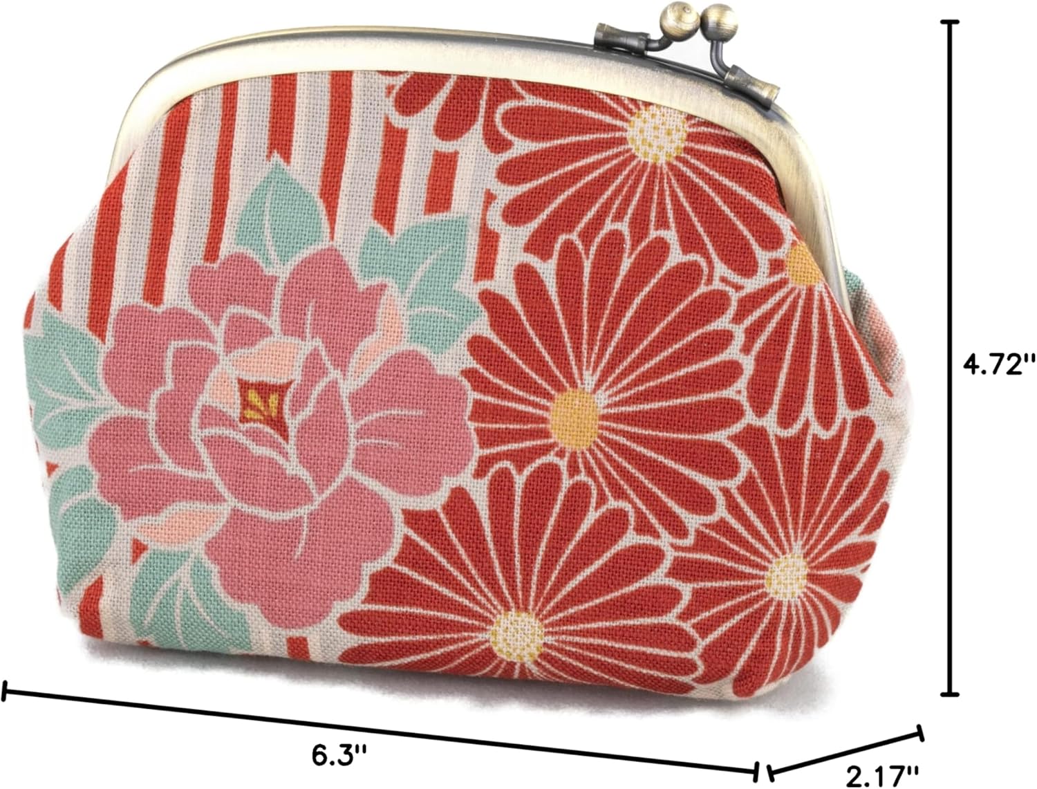 Vintage Floral Kiss Lock Coin Change Wallet Purses (Retro Flower - Red) Tiny Slim Small Makeup Cosmetic Bag/Made in Japan Pouch for Women - Image 8