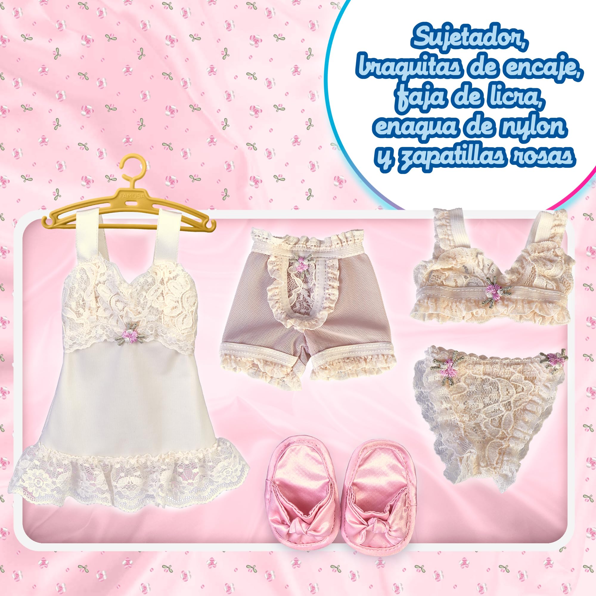 Nancy Colección Conjunto Intimate, Conjunto de Ropa Íntima para Muñeca de Colección, Reedición de un Set de Lencería de 1977, Incluye 5 Piezas de Ropa, Famosa (NAL15000)