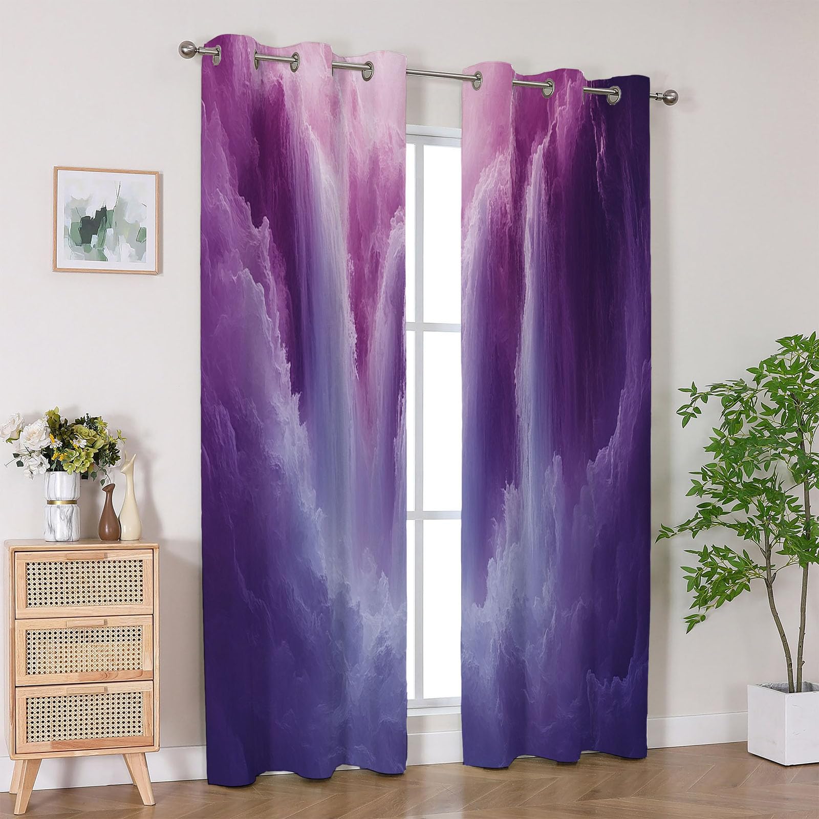 Gardinen Kurz Wohnzimmer Ösenschal Abstrakte Linien Fluss Gardinen mit Ösen Boho Style Vorhänge Curtains for Bedroom-H220 x B132 cm (2er Pack)
