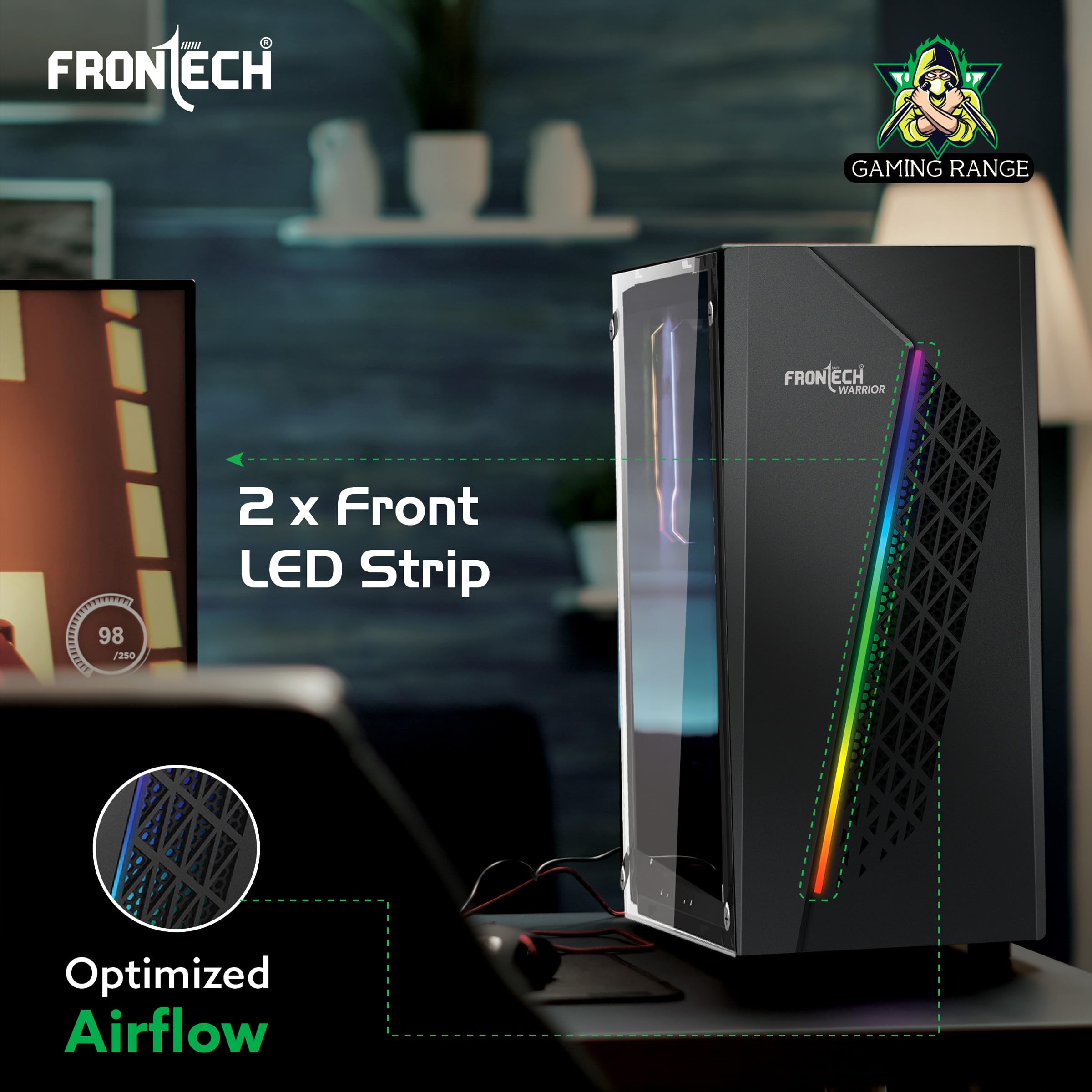 FRONTECH Gaming Computer Cabinet/Gaming Computer Case Warrior with 1 x 80 mm LED Fan and Acrylic Side Glass Panel, 2XUSB 1.0, 1XUSB 3.0, Front Audio (FT-4345) — Amazon image 7