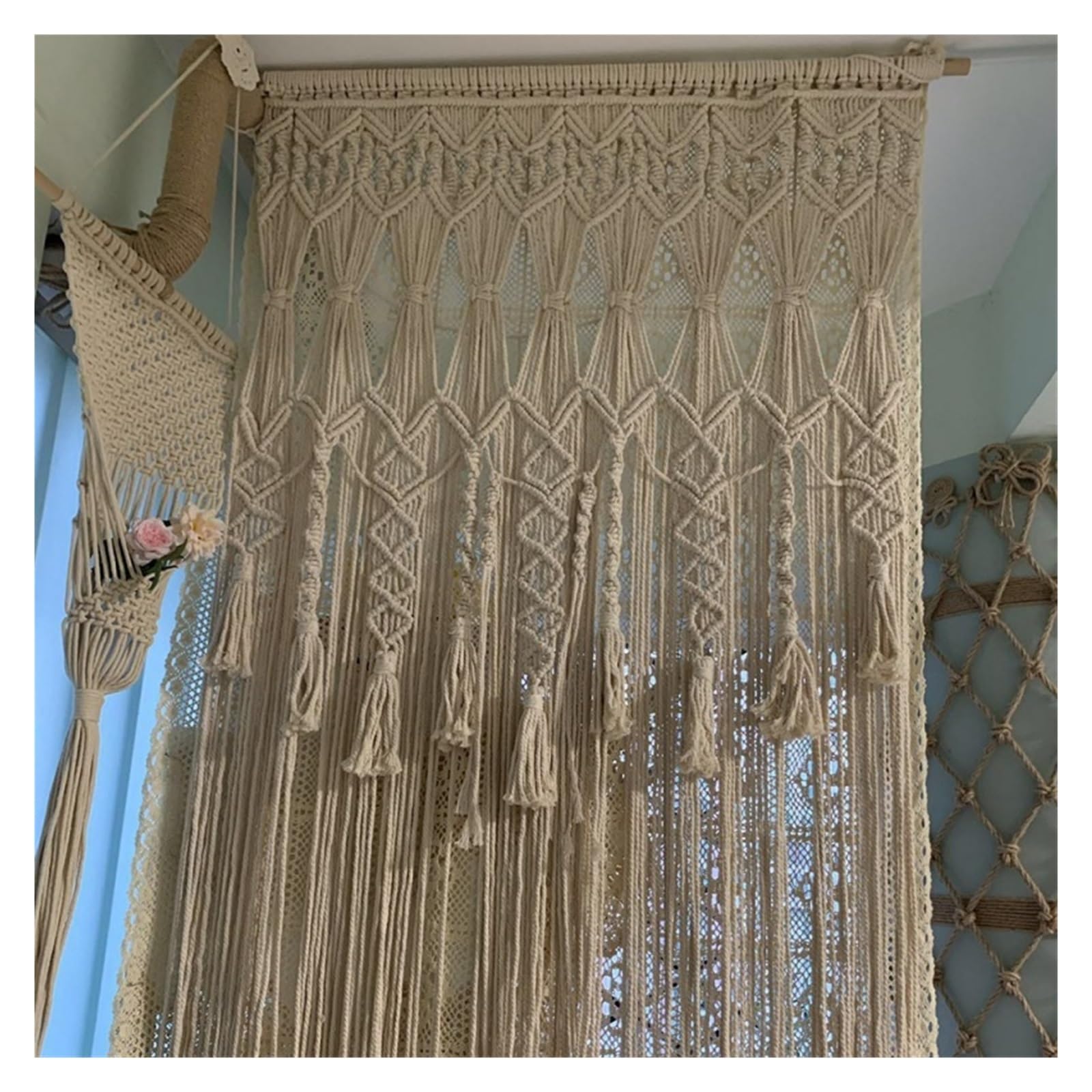 Rideau de Porte en Coton macramé tissé à la Main, 1 pièce, Grande Tapisserie Pampilles, décoration Murale Suspendue pour Cuisine