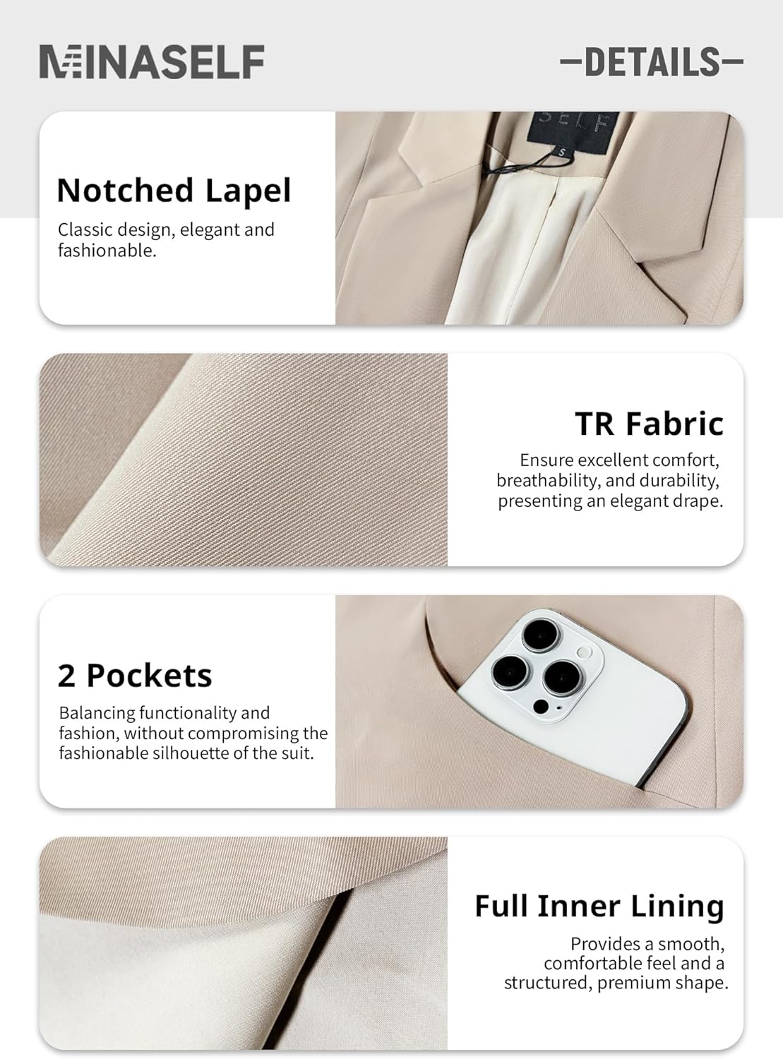 Mina Self 2026 Summer Women's Open Front Casual Blazer - Lightweight Breathable Lined Fashion Work Jacket with Pocket