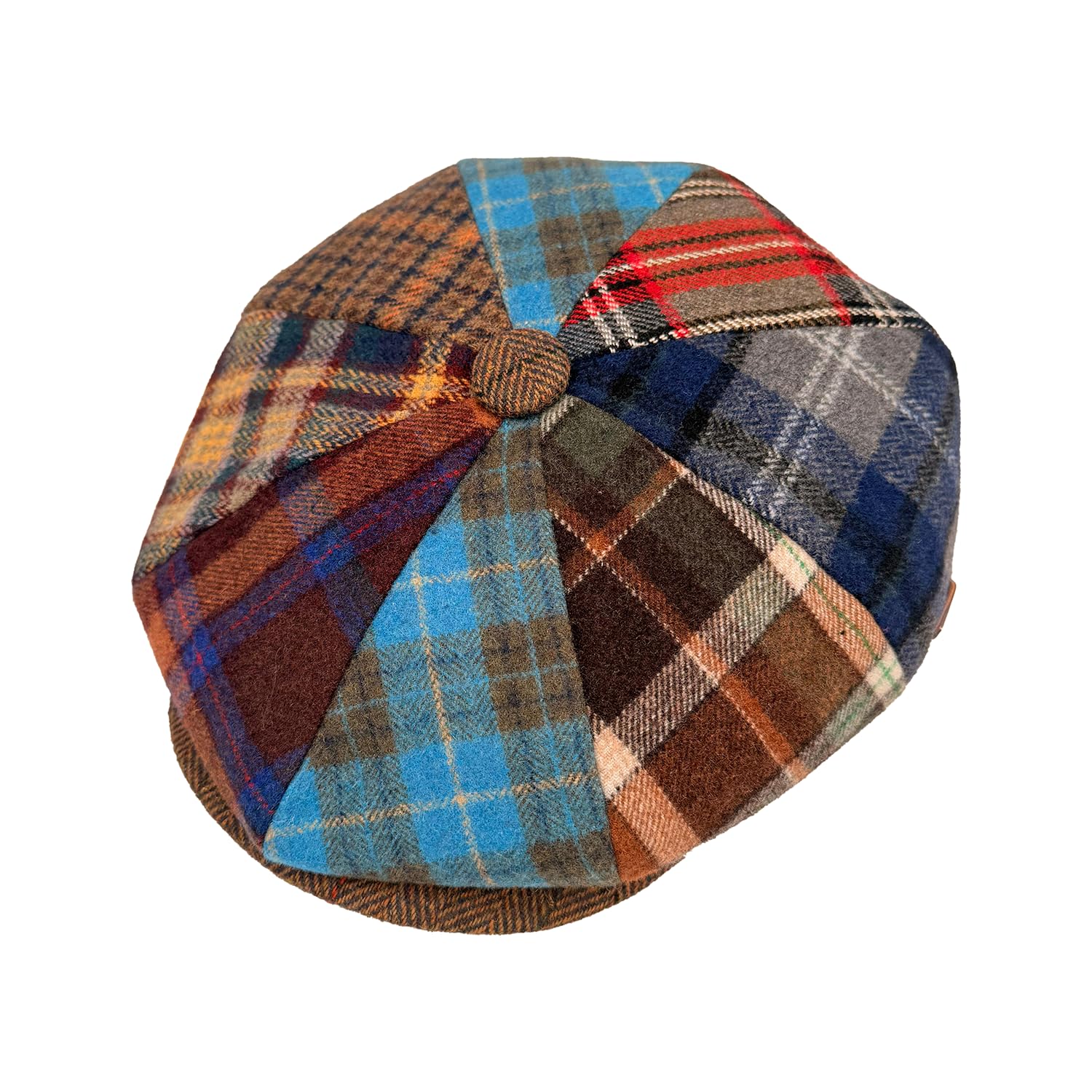 Ahoo Men's Blue Mixed Peaky Blinders 8-Panel Newsboy Flat Cap, Tweed Wool, Patchwork Plaid, British Scottish Style (Uk, Numeric, 5, 8, Medium (57Cm), )