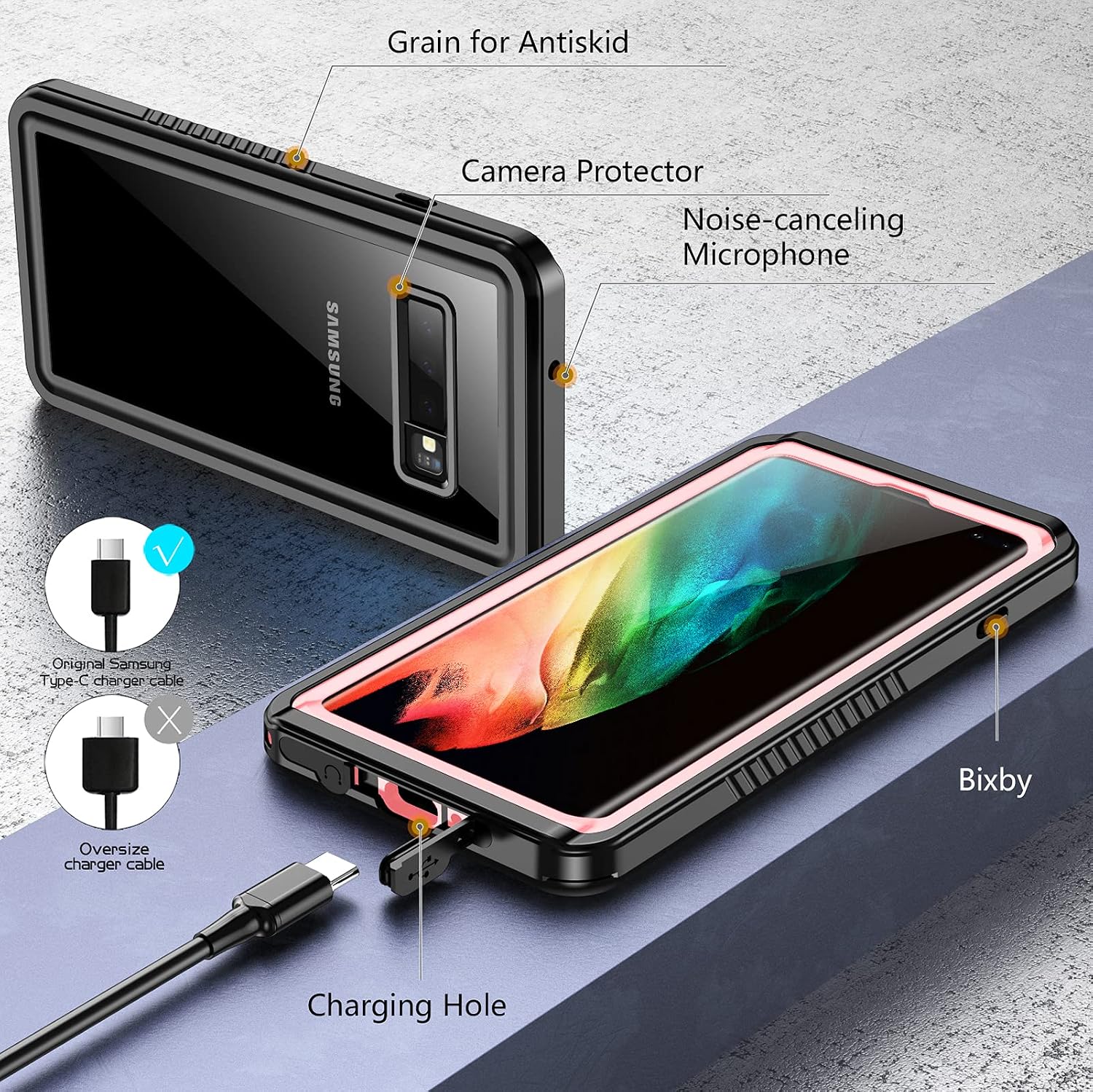 Temdan Samsung Galaxy S10 Plus Case Waterproof,Clear Sound Quality Built in Screen Protector with Fingerprint Film Full Body Heavy Duty Shockproof IP68 Waterproof Case for Galaxy S10 Plus 6.4 inch