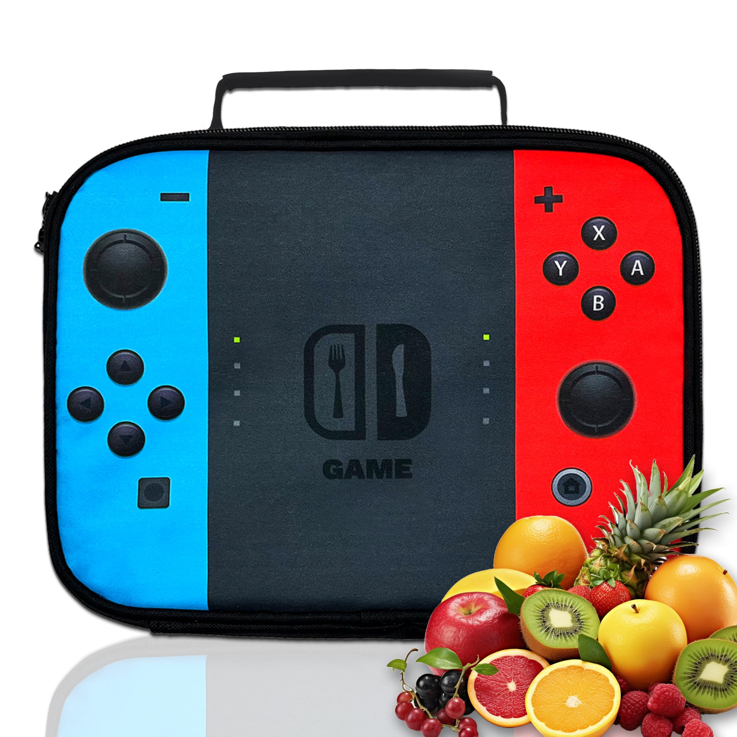 YOZIRIBO Boys Lunch Bags, Gamer Lunch Bag for Kids Boys, Video Game Lunch Box, Reusable Lunch Boxes, Large Capacity Tote Bag for School, Work, Picnic, Travel. (Red & Blue)