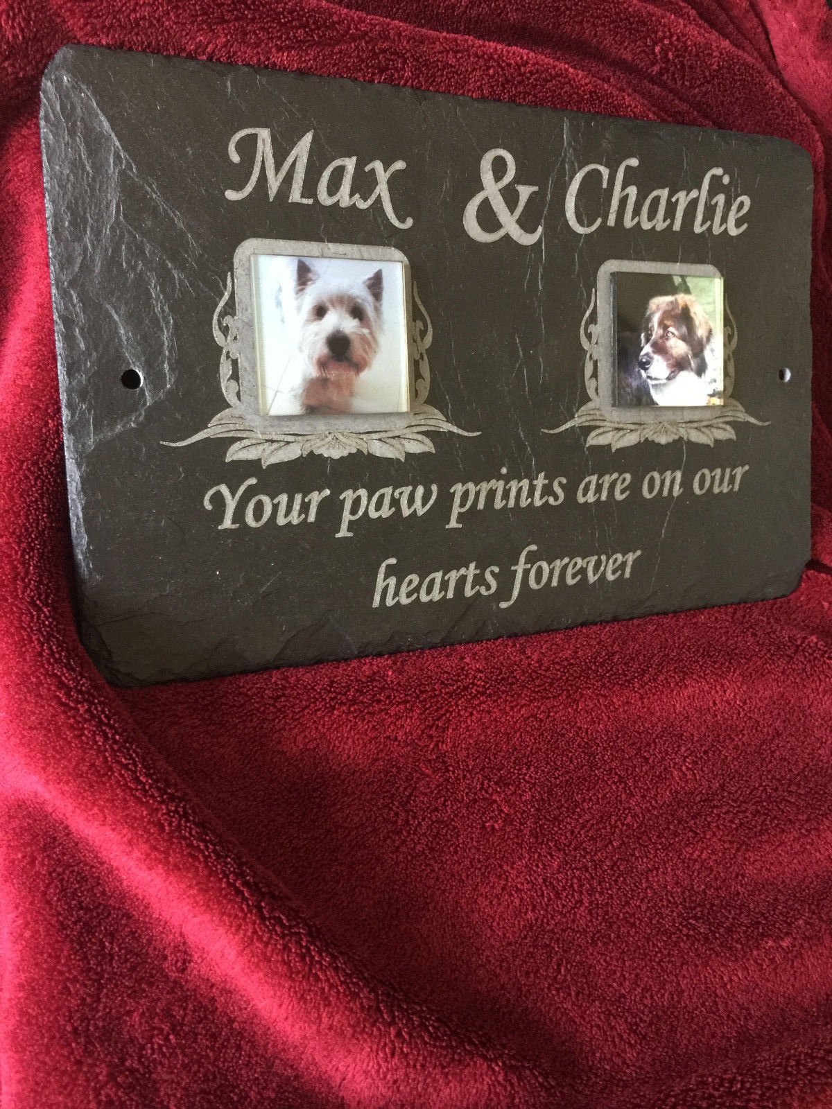 Personalised Companion Memorial Grave Marker Double (2 Photos) Pet Memorial Slate Plaque 28cm x 18cm - To Purchase Click Customize Now Button