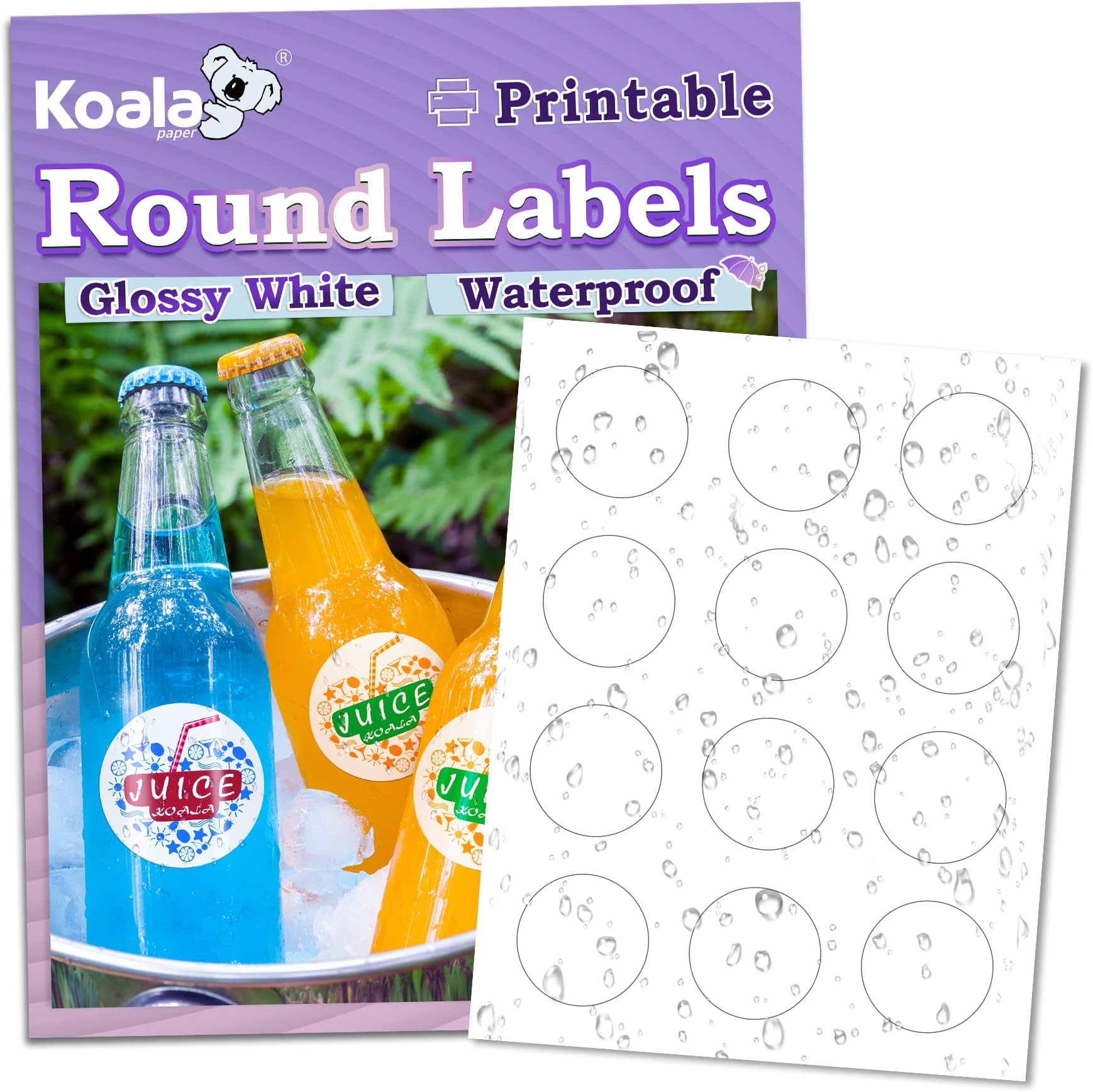 KOALA PAPER2 Inch Round Labels, 240 White Glossy Waterproof Printable Circle Labels for Inkjet and Laser Printer, Suitable for Bottle, Jar, Brand Logo Stickers